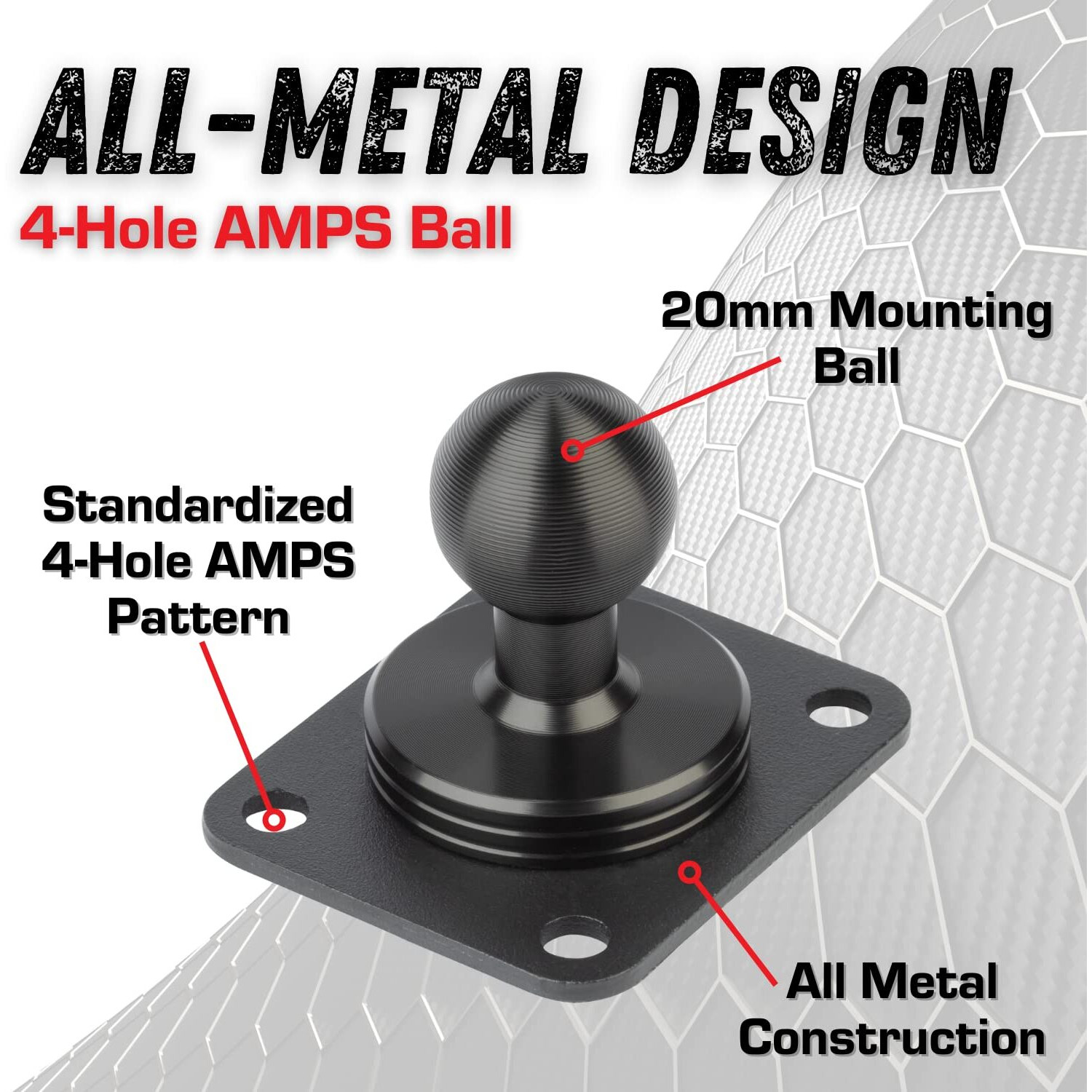 Bulletpoint Metal 4-Hole Amps Base Mount With 20Mm (0.787 Inches) Mounting Ball