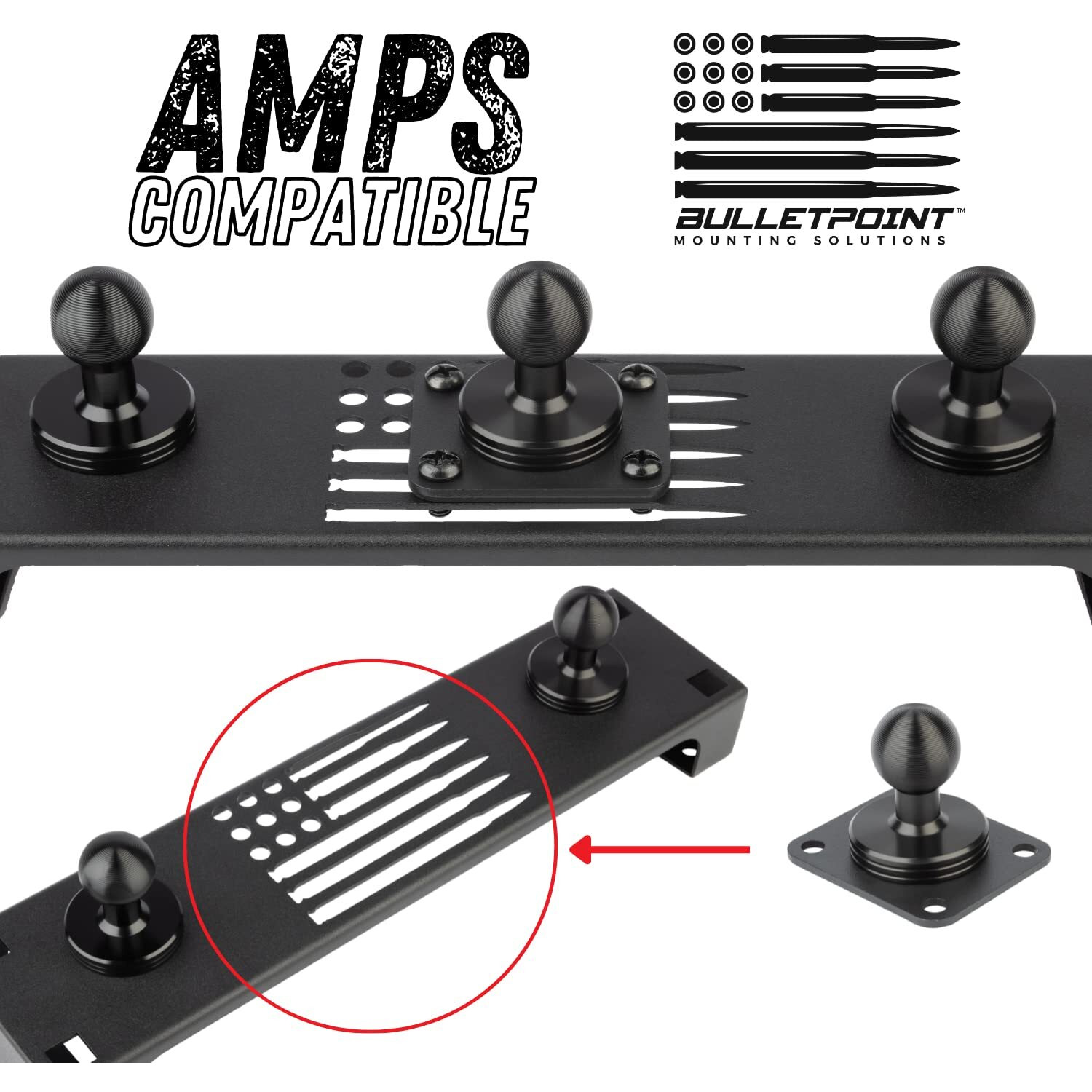Bulletpoint Metal 4-Hole Amps Base Mount With 20Mm (0.787 Inches) Mounting Ball