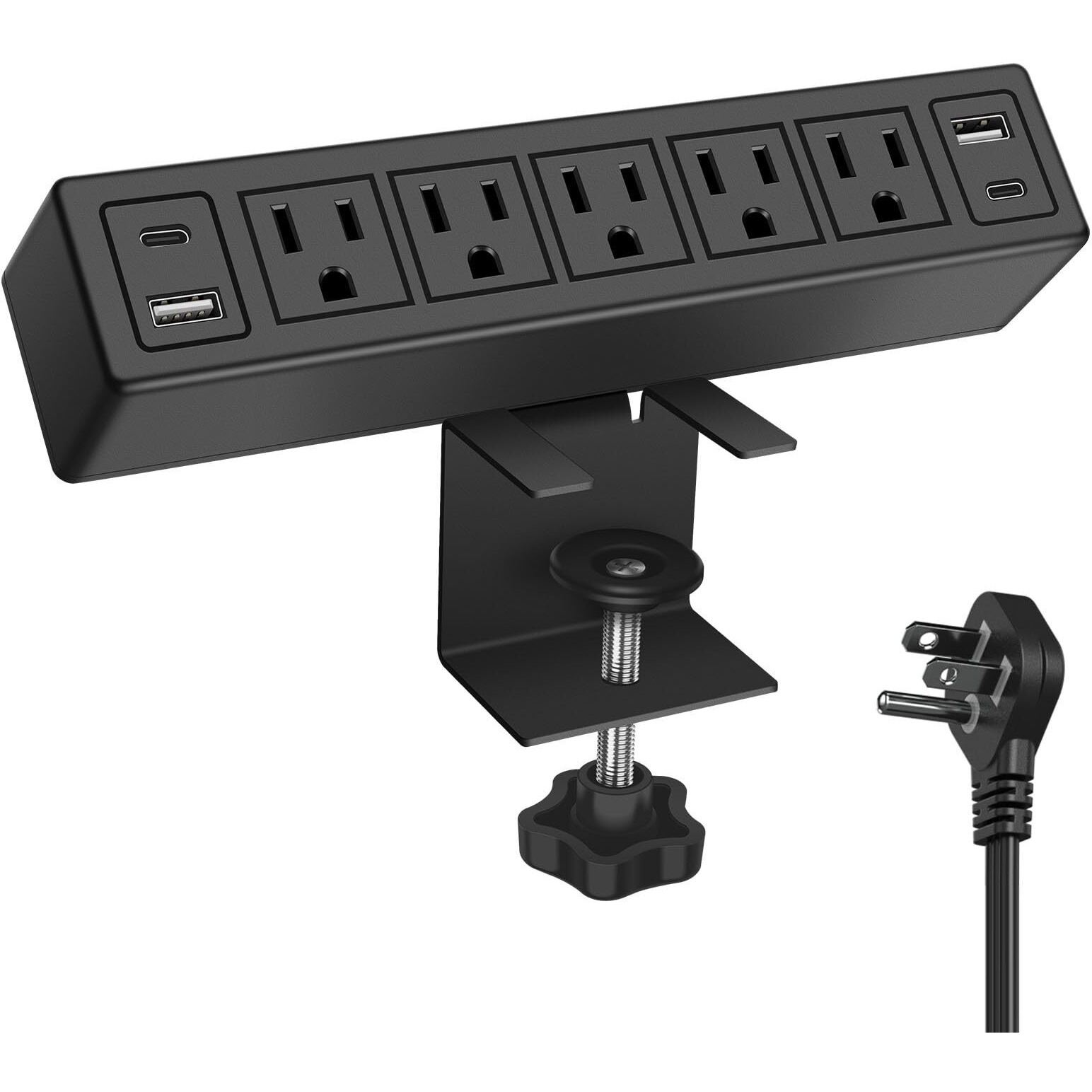 Desk Clamp Power Strip With Pd20W Usb-C Total 40W Fast Charging Desk Edge Power Strip Surge Protector 1200J Desk Mount Power Strip 5 Outlets 2 Usb-C 2 Usb-A 6Ft 45 Ultra Flat Plug Fit 1.65"" Tabletop