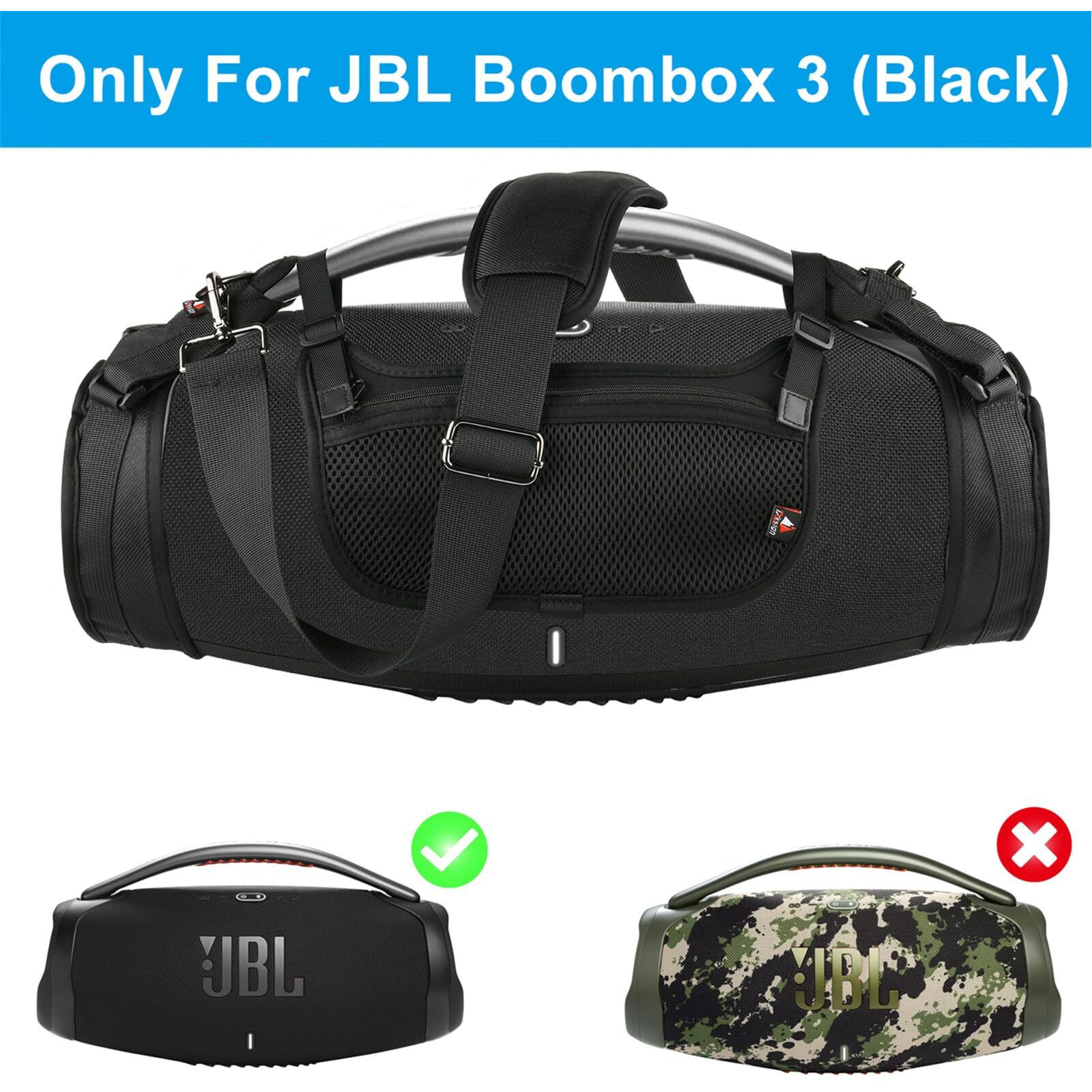 Txesign Travel Carrying Strap For Jbl Boombox 3/Boombox 3 Wi-Fi Waterproof Portable Bluetooth Speaker  Shoulder Strap With Two Side Covers Travel Carrying Pouch For Jbl Boombox 3 (Black)