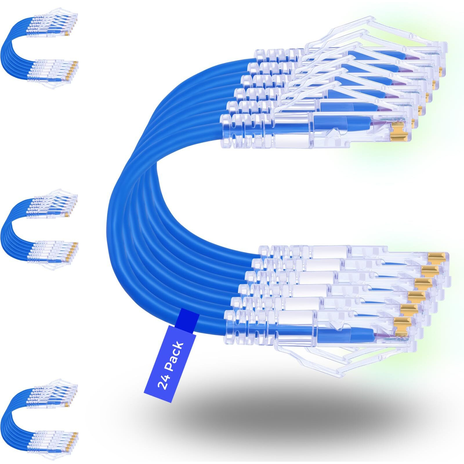 Rapink Patch Cables Cat6/ Cat6A 0.5Ft (24 Pack) Slim  Cat6A Ethernet Patch Cable 10G Support  Snagless Cat 6 Patch Cable For Patch Panel To Switch  Flexiable Cat6 Ethernet Cable Blue