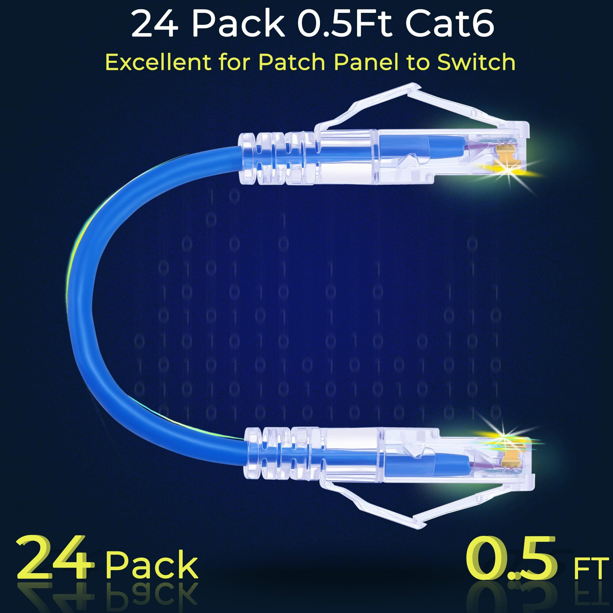 Rapink Patch Cables Cat6/ Cat6A 0.5Ft (24 Pack) Slim  Cat6A Ethernet Patch Cable 10G Support  Snagless Cat 6 Patch Cable For Patch Panel To Switch  Flexiable Cat6 Ethernet Cable Blue