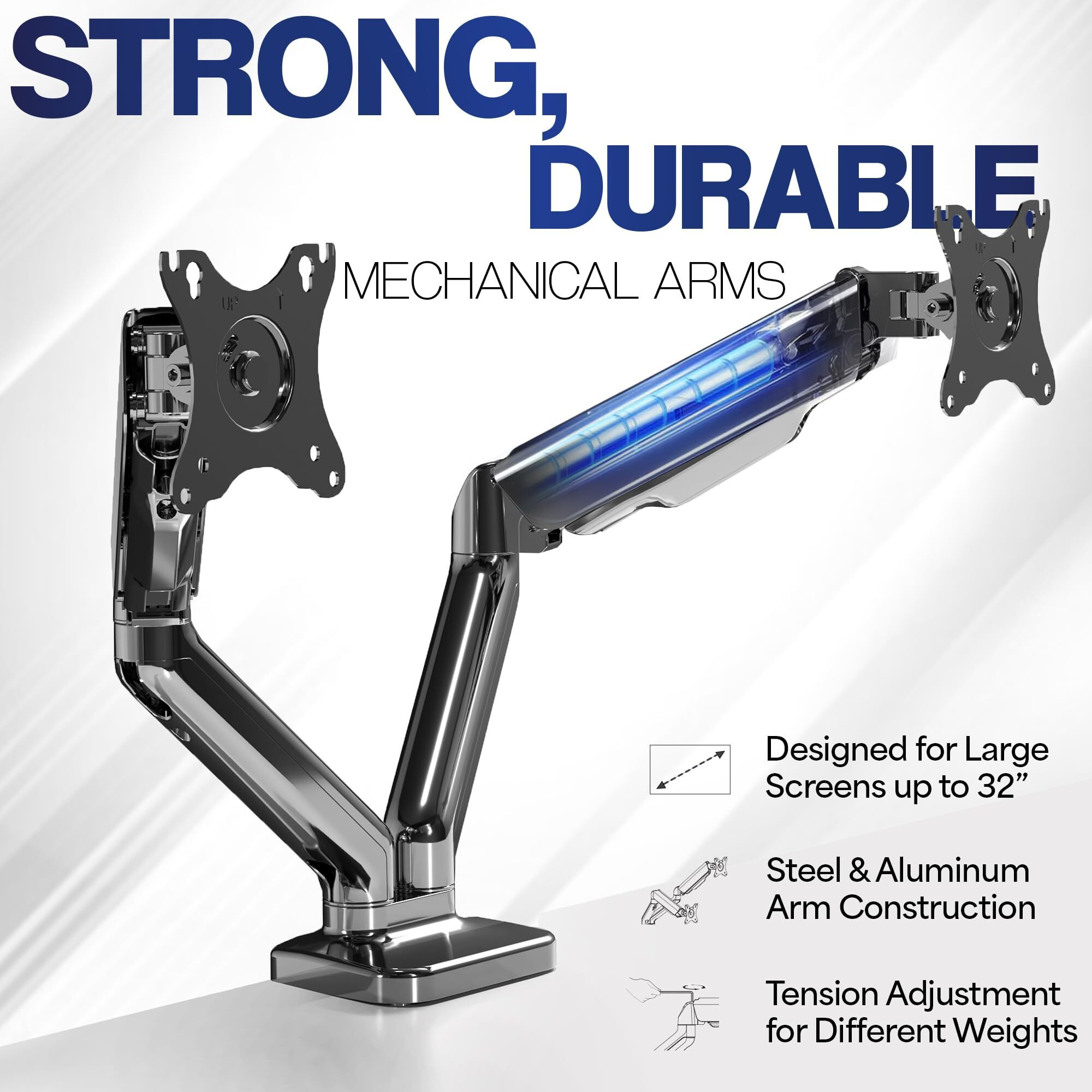 Vivo Dual Monitor Up To 32 Inches And 19.8 Lbs Per Screen  Pneumatic Arm Desk Mount  Articulating Counterbalance  Vesa Stand  Classic  Stand-V002O