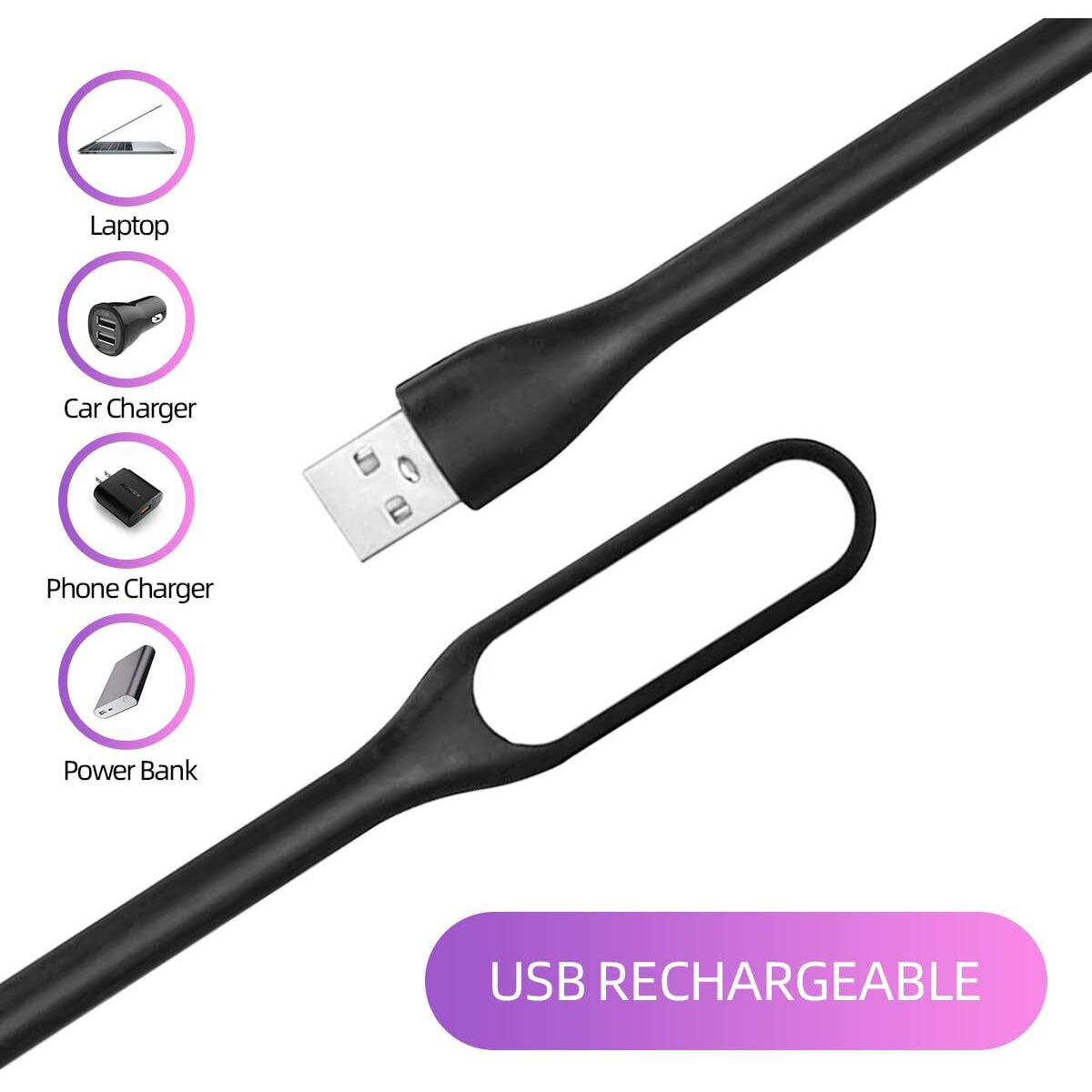 Finenic Usb Led Light Lamp For Power Bank (10 Pcs) Portable Eye Care Mini Night Light With Flexible Arm  Usb Gooseneck Reading Lamps Book Light Compatible For Desktop  Notebook Laptop (10-Black)