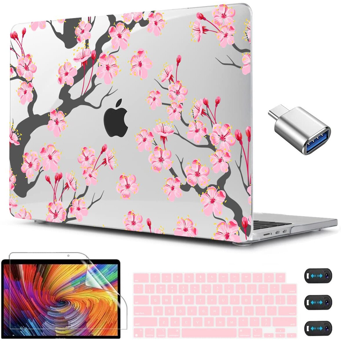 Cissook Compatible With Macbook Air 13.6 Inch Case Cherry Blossoms A2681 M2 2022 / A3113 M3 2024 Release  Hard Shell Case With Keyboard Cover For Macbook Air 13.6 With Touch Id- Cherry Blossoms