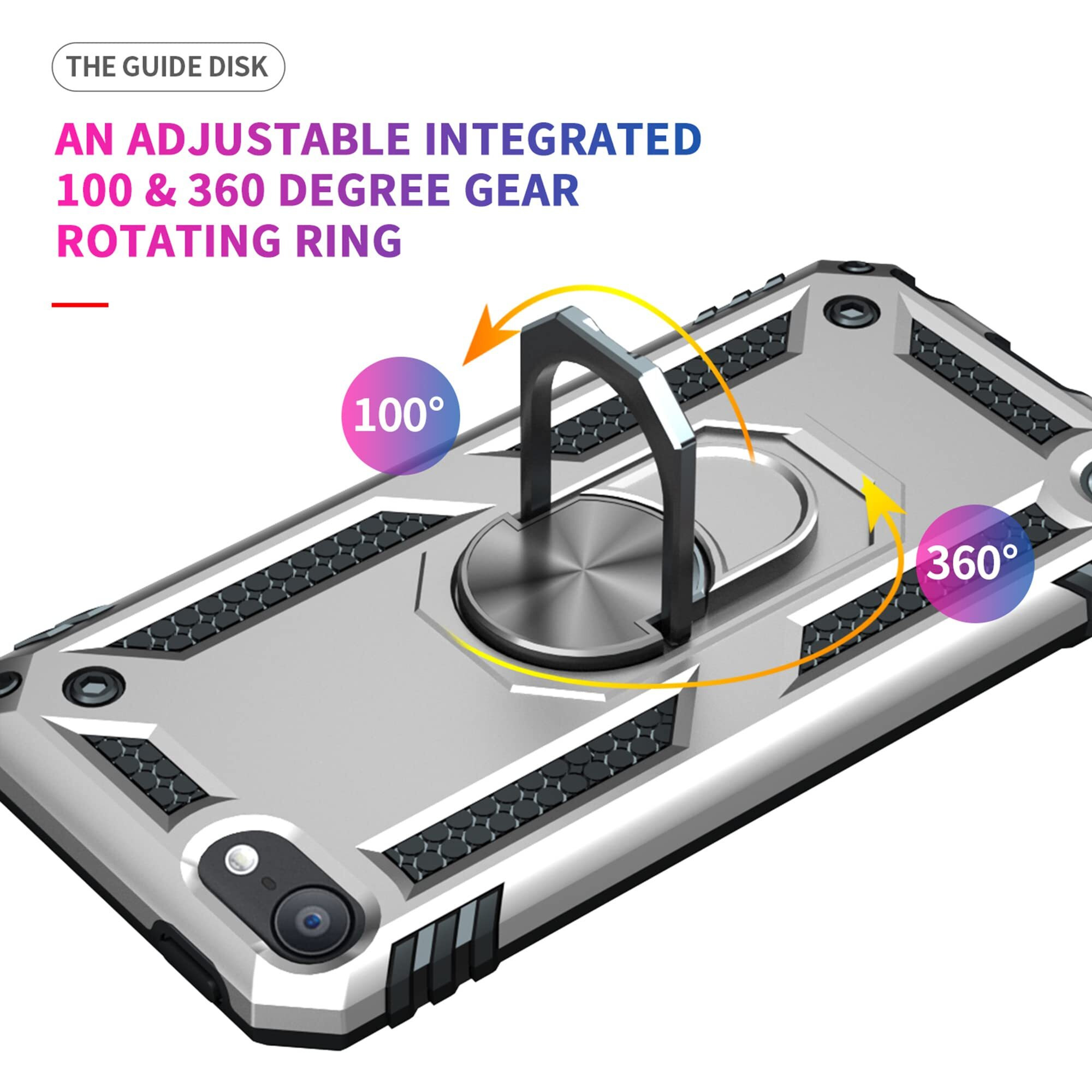 Ulak Compatible With Ipod Touch 7 Case/Ipod Touch 6 Case With 2 Hd Screen Protectors  Hybrid Rugged Shockproof Cover With Built-In Kickstand For Ipod Touch 7Th/6Th/5Th Generation (Silver)