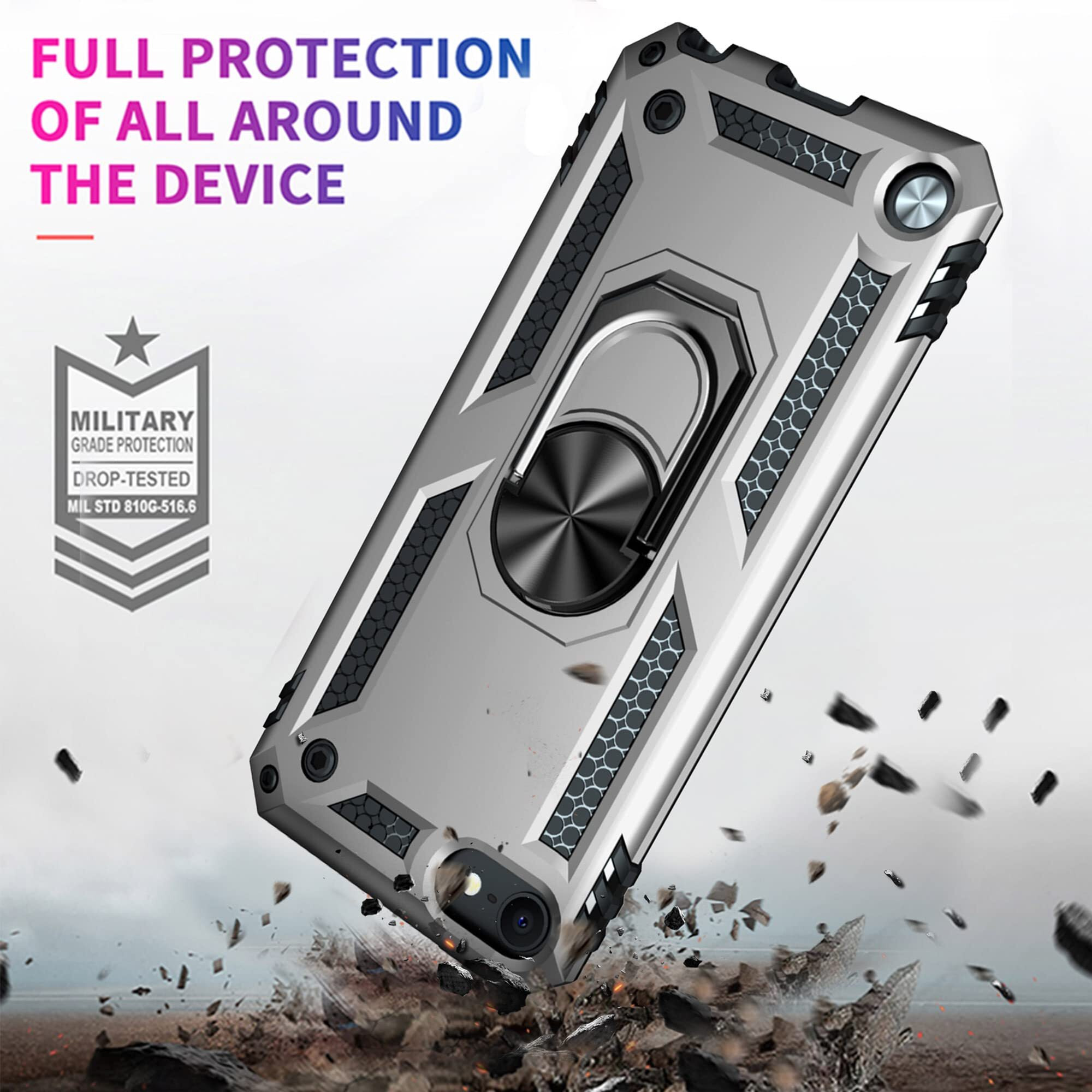 Ulak Compatible With Ipod Touch 7 Case/Ipod Touch 6 Case With 2 Hd Screen Protectors  Hybrid Rugged Shockproof Cover With Built-In Kickstand For Ipod Touch 7Th/6Th/5Th Generation (Silver)