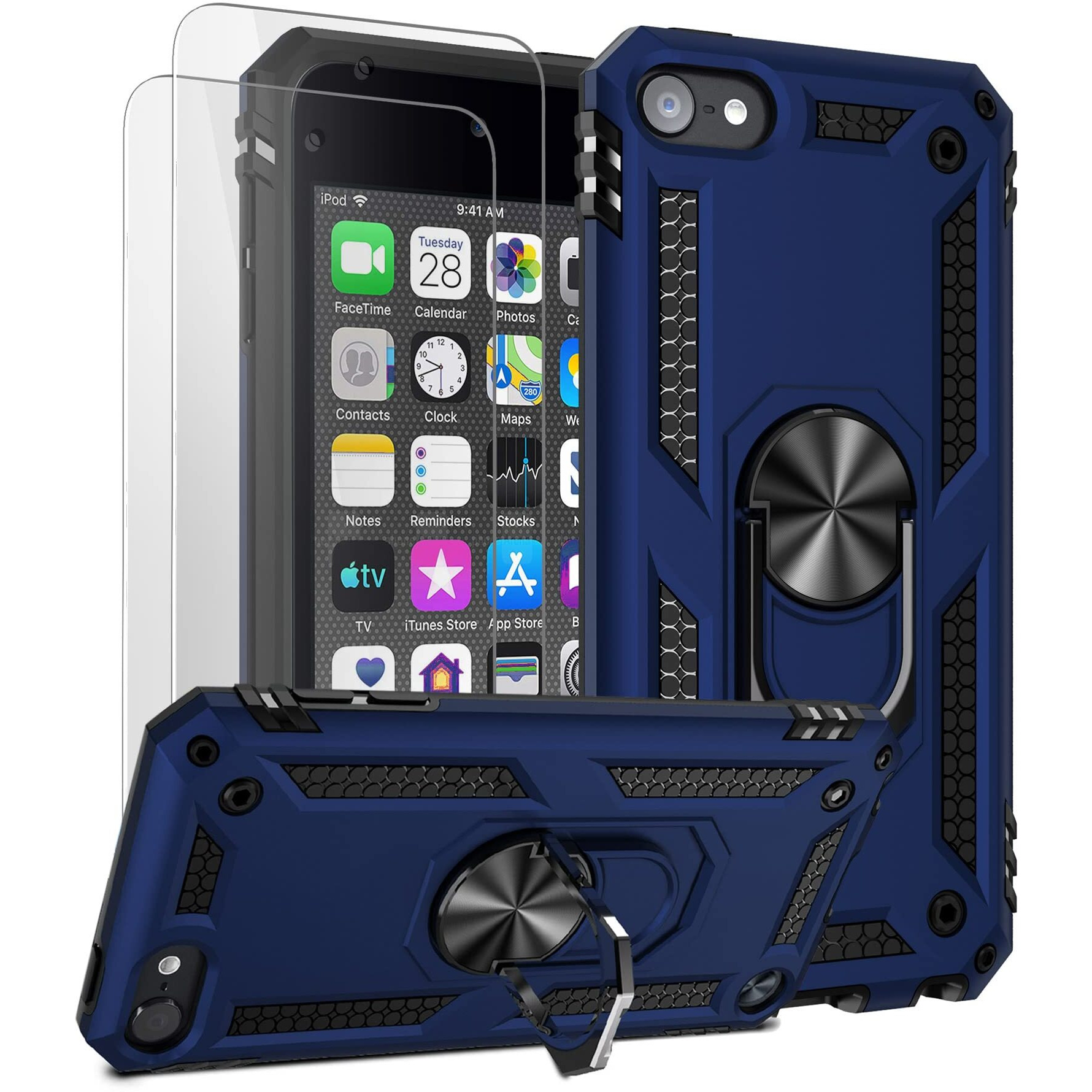Ulak Compatible With Ipod Touch 7 Case/Ipod Touch 6 Case With 2 Hd Screen Protectors  Hybrid Rugged Shockproof Cover With Built-In Kickstand For Ipod Touch 7Th/6Th/5Th Generation (Blue)