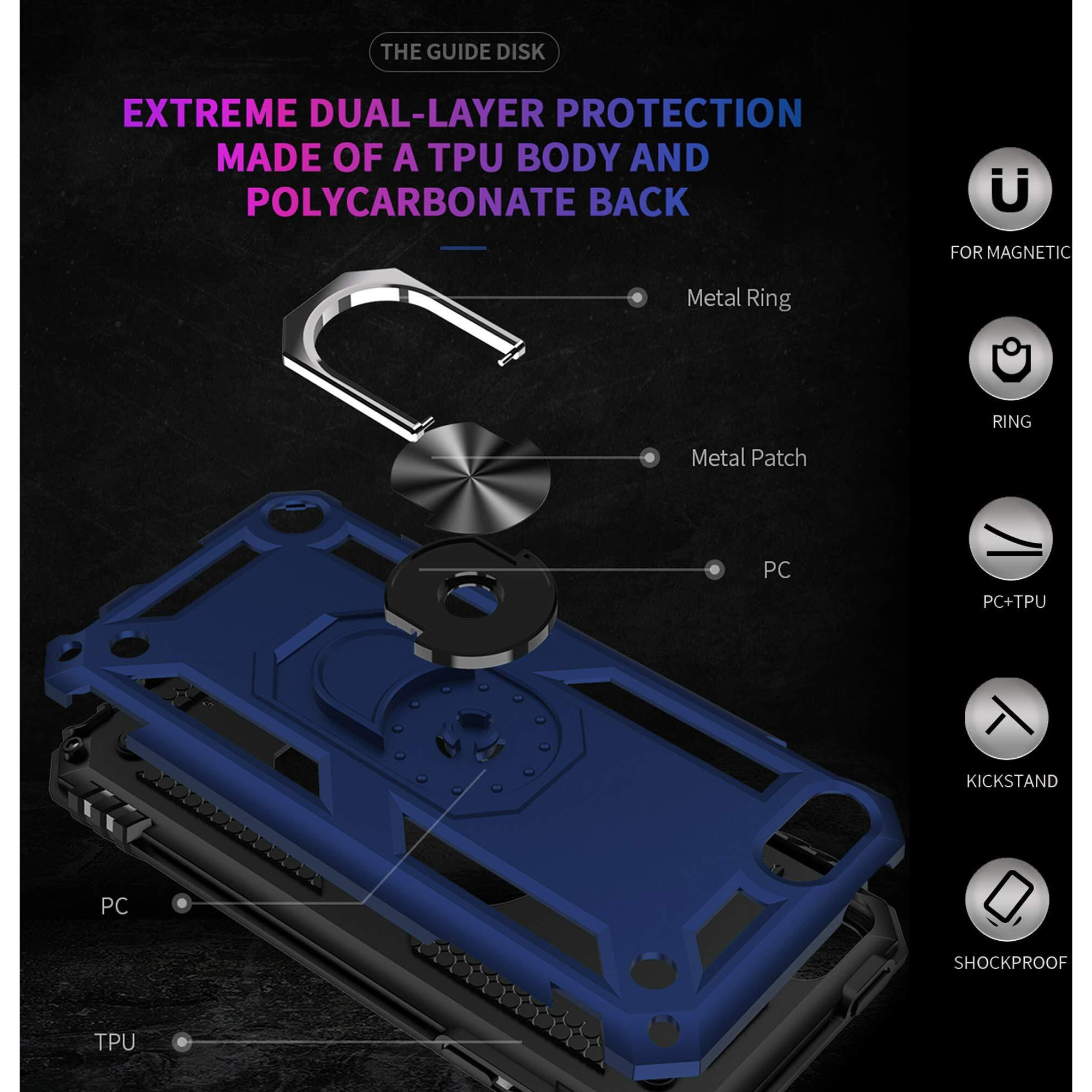 Ulak Compatible With Ipod Touch 7 Case/Ipod Touch 6 Case With 2 Hd Screen Protectors  Hybrid Rugged Shockproof Cover With Built-In Kickstand For Ipod Touch 7Th/6Th/5Th Generation (Blue)