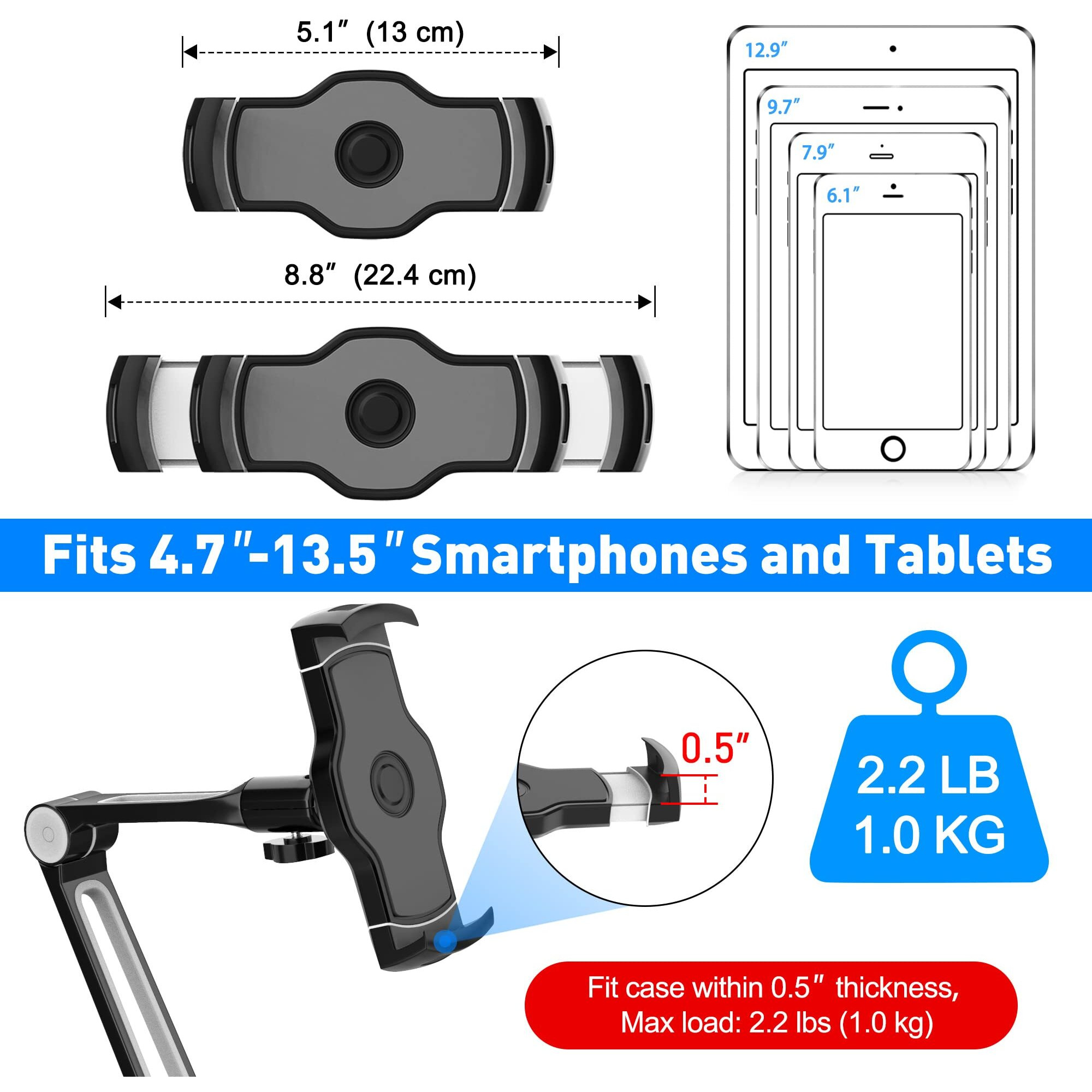 Abovetek Ipad Wall Mount  3 In 1 Highflex 360 Under Cabinet Ipad Mount For Kitchen  Tablet Celling Under Counter Holder  Kitchen Ipad Stands Fits 4.7"" To 13.5"" Ipad  Mini  Air  Surface Pro - Black