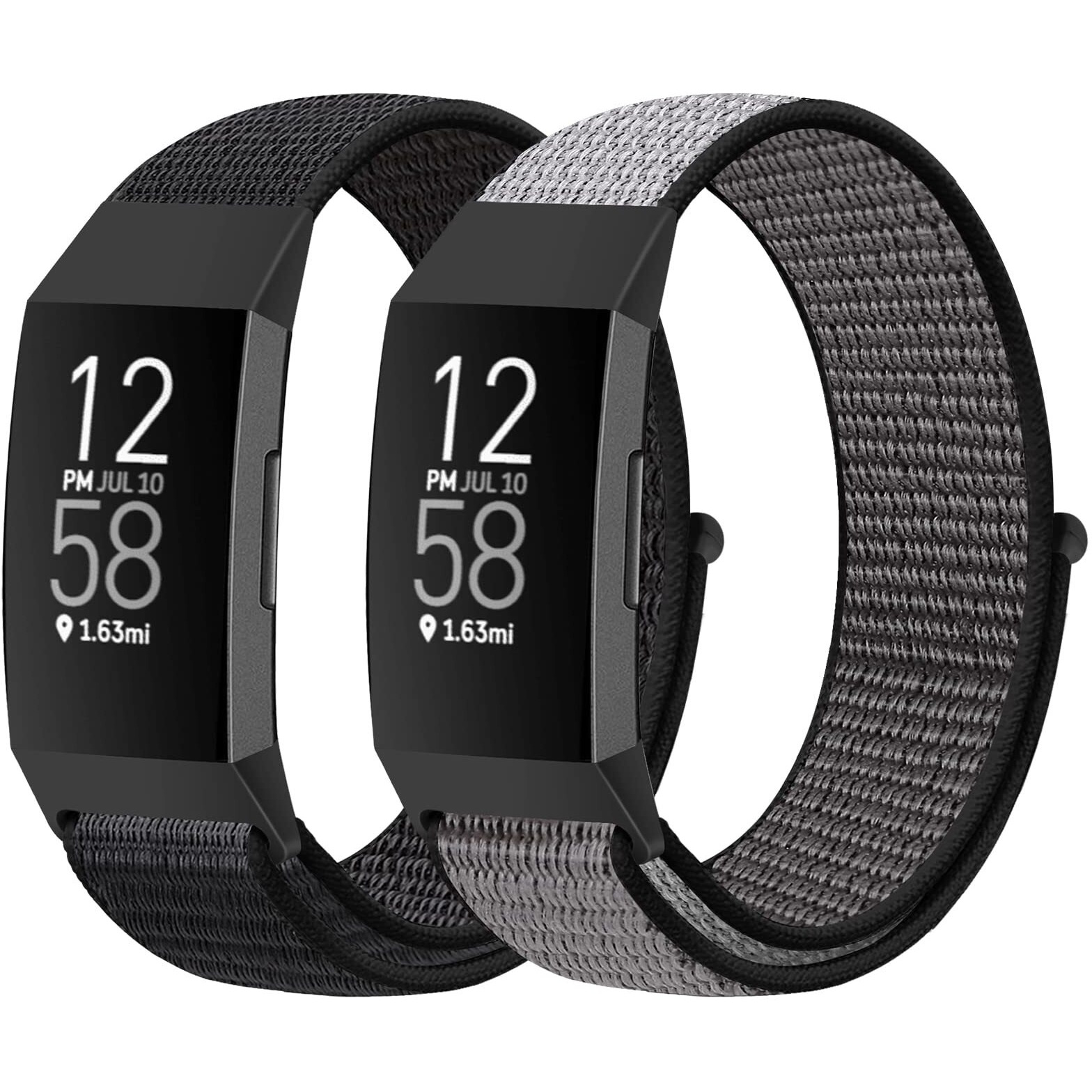 Avod Nylon Watch Bands Compatible With Fitbit Charge 4/Charge 3/Se  Soft Replacement Wristband Breathable Sport Strap With Band For Women Men (Dark Black+Iron Gray)