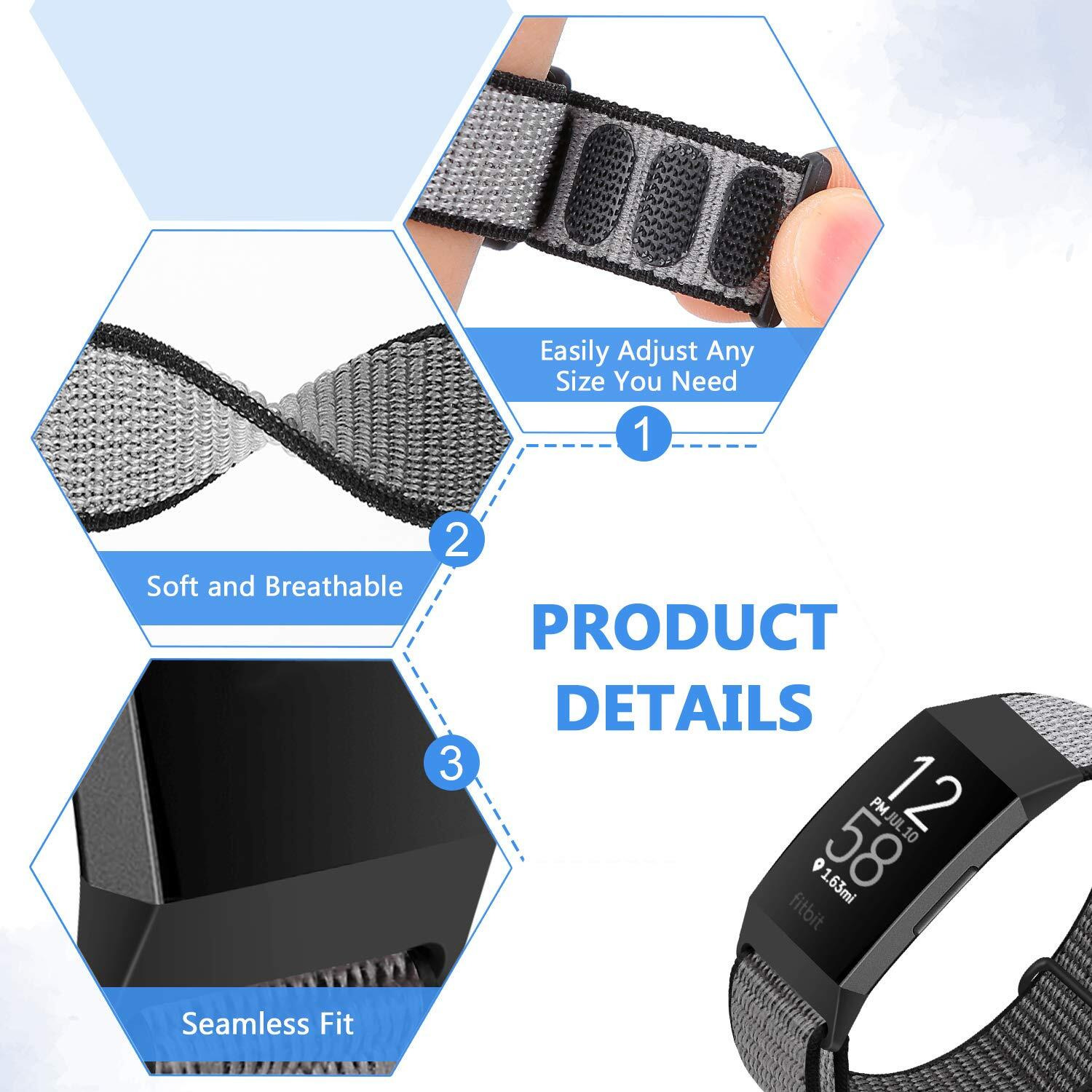 Avod Nylon Watch Bands Compatible With Fitbit Charge 4/Charge 3/Se  Soft Replacement Wristband Breathable Sport Strap With Band For Women Men (Dark Black+Iron Gray)