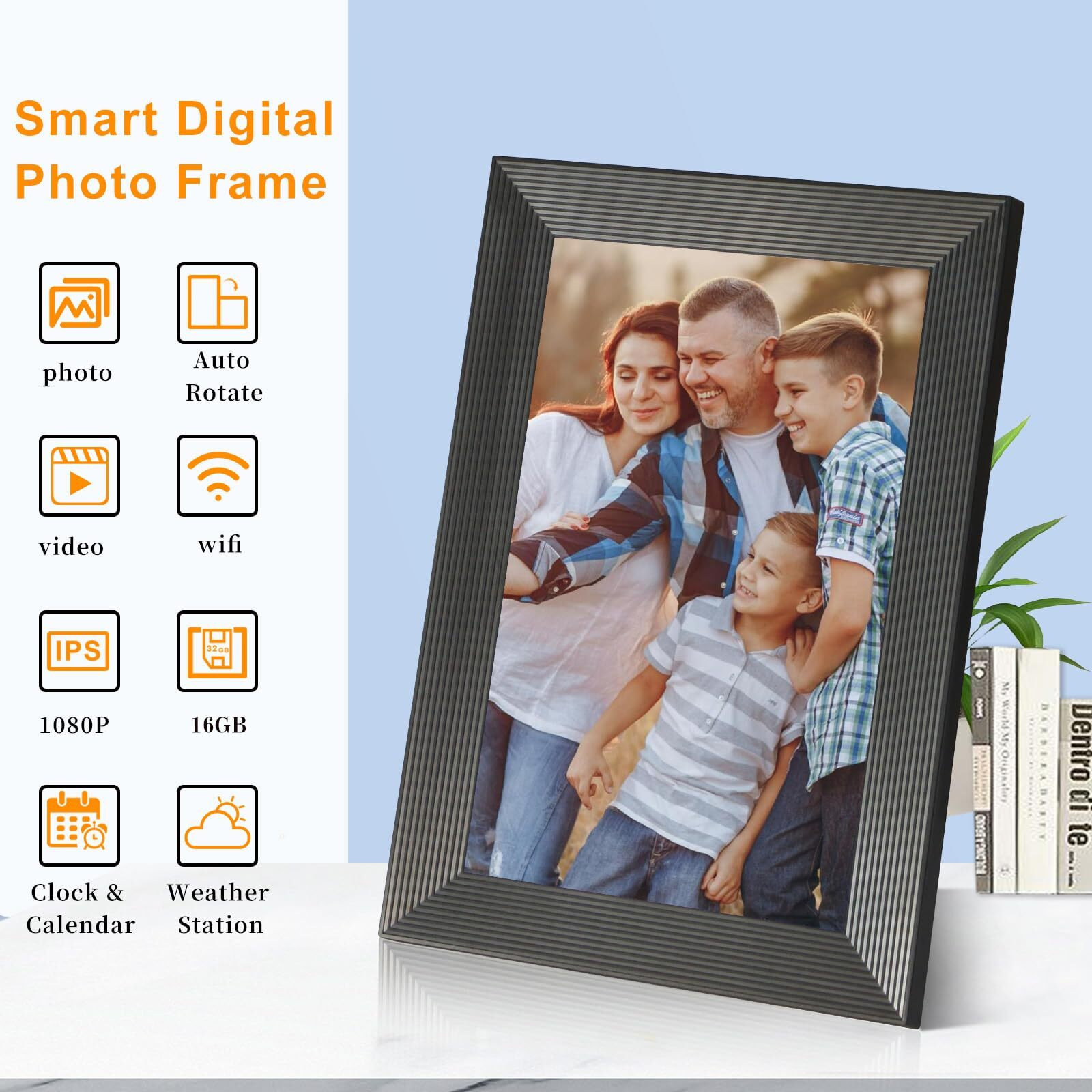 Frameo Digital Picture Frame Wifi 10.1 Inch Digital Photo Frame With16Gb Memory  1280 * 800 Hd Touch Screen  Auto-Rotate  Pictures Videos Instantly  Wedding  Supports Sd Card And Usb Flash Drive-Black