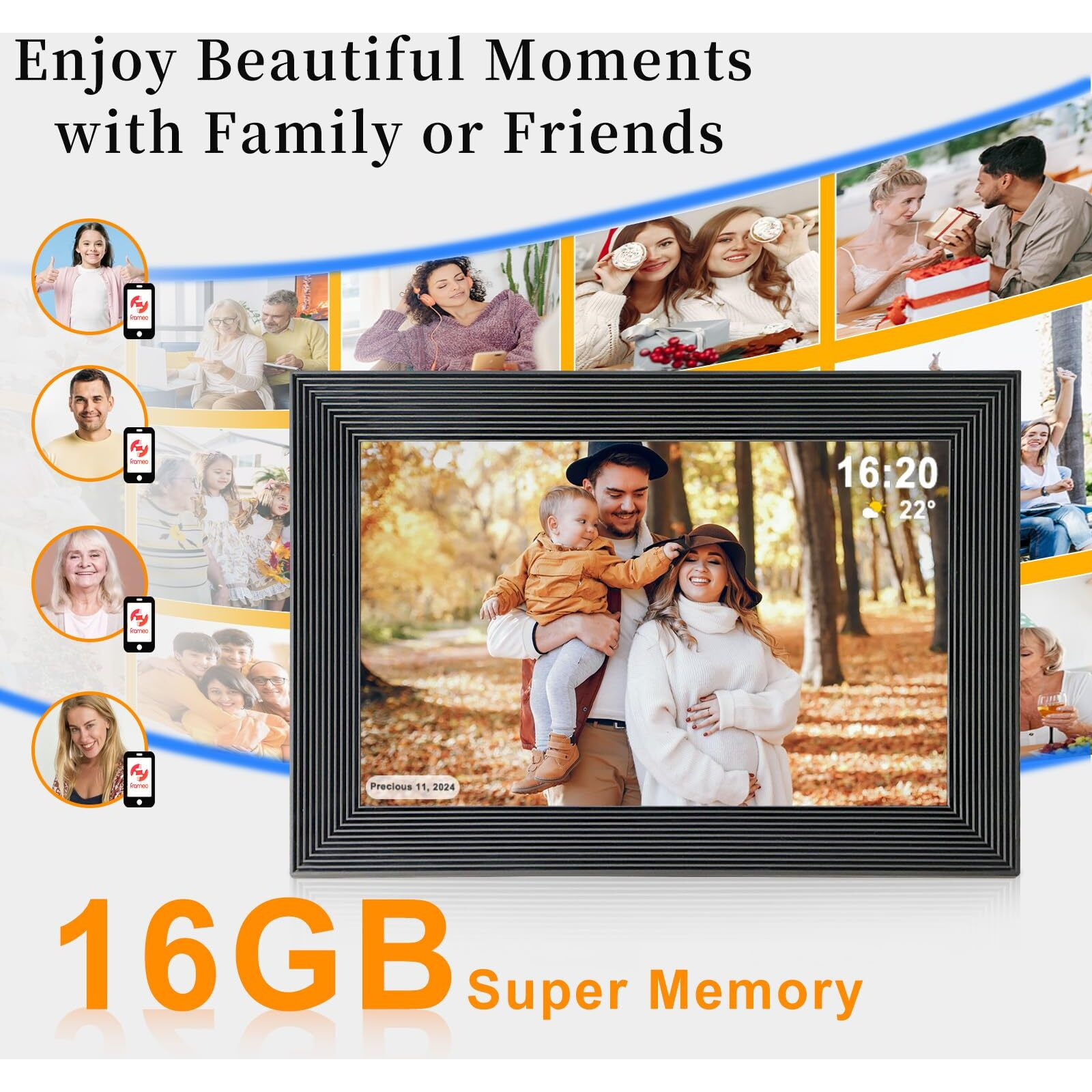 Frameo Digital Picture Frame Wifi 10.1 Inch Digital Photo Frame With16Gb Memory  1280 * 800 Hd Touch Screen  Auto-Rotate  Pictures Videos Instantly  Wedding  Supports Sd Card And Usb Flash Drive-Black