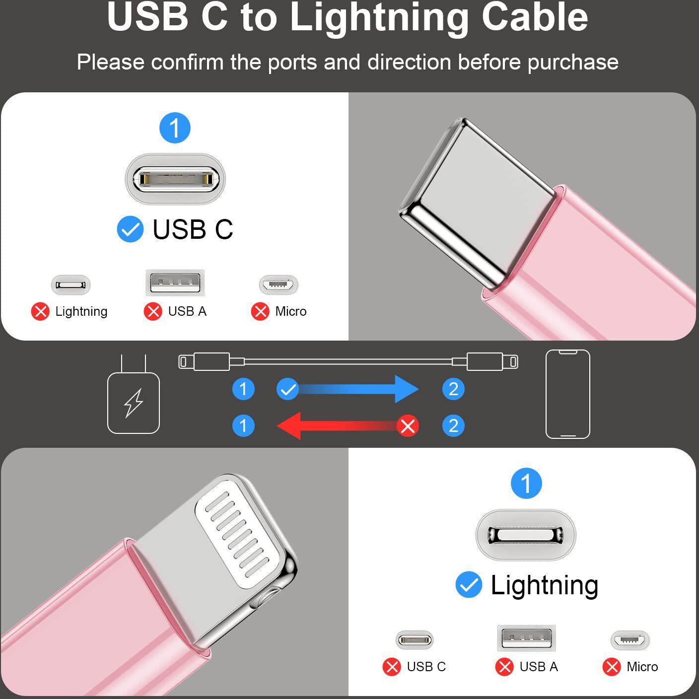 2Pack For Apple Iphone14 Pro Max Fast Charger Cable Pink 6Ft [Apple Mfi Certified]  Usb Type C To Lightning Cable 6 Foot Apple Iphone Charging Cord For Apple Iphone 14 /Iphone13/Iphone12 Pro