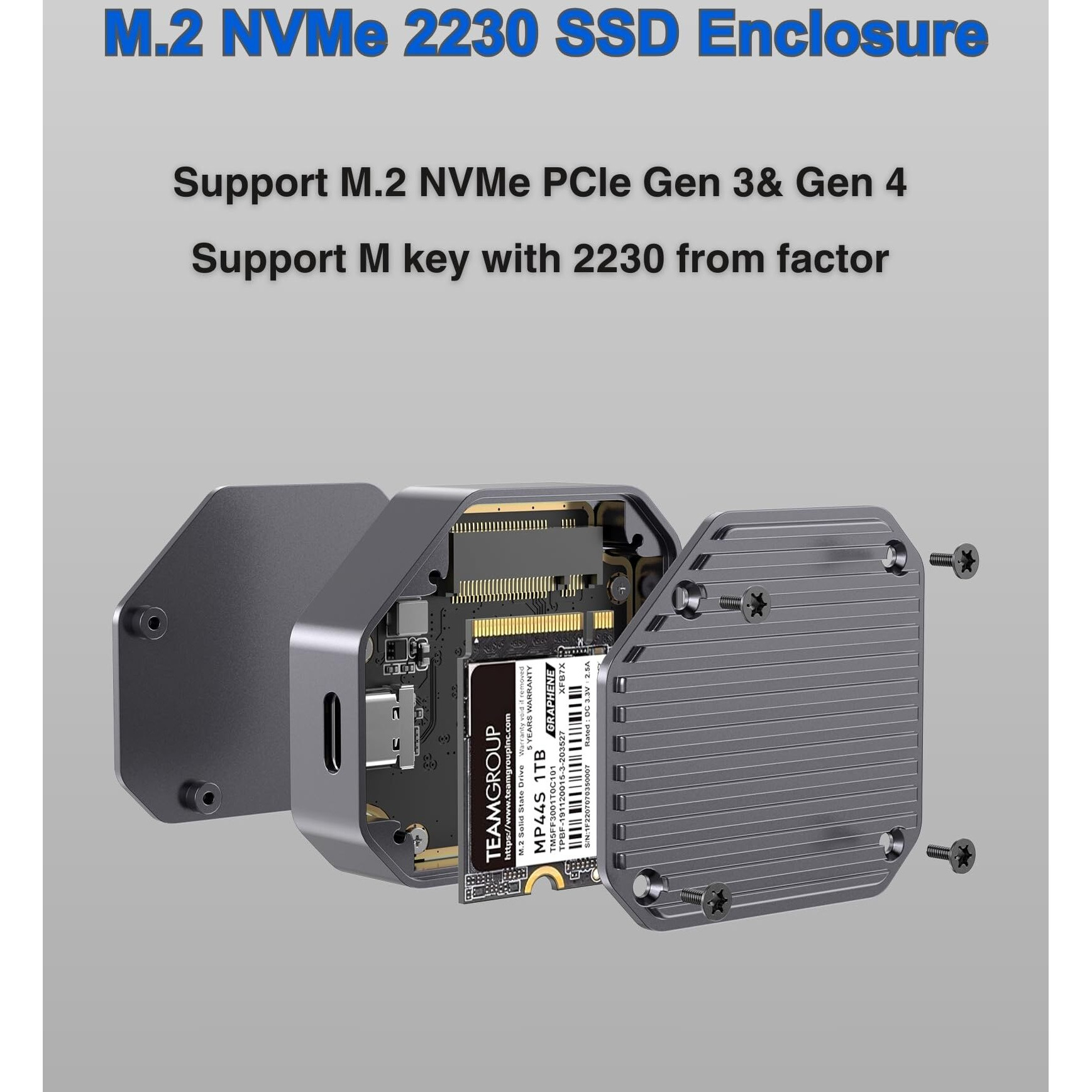 2230 Ssd Enclosure  M.2 Nvme Ssd Enclosure  10Gbps Usb-C 3.1  Supports M.2 M Key & B+M Key Size 2230Mm External Ssd Drive Enclosure | Dark Grey