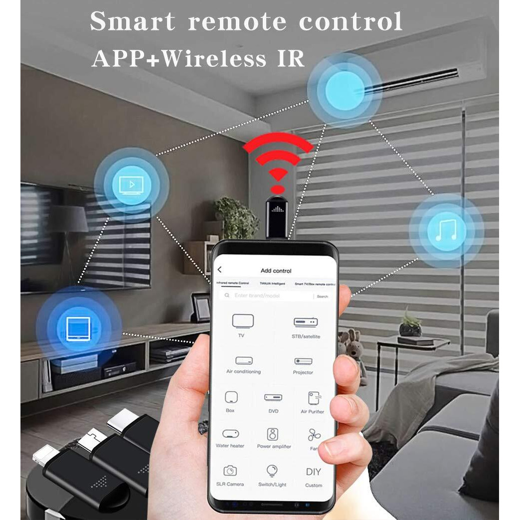 R09 Mini Smartphone Ir Remote Controller Adapter For Ios Smart Phone Mini Infrared Universal Control All In One Air Conditioner/Tv/Dvd/Stb (Black-Lightning)