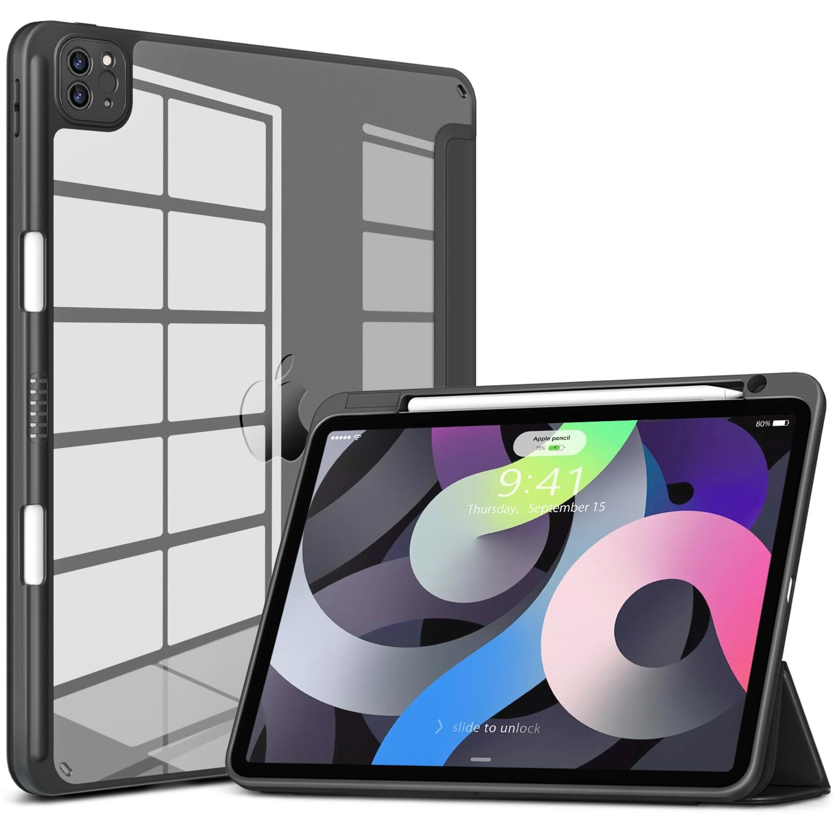 Dttocase For Ipad Pro 11 Inch 4Th/3Rd/2Nd/1St Generation Case  Ipad Air 11-Inch / 5Th / 4Th Generation Case With Clear Back Pencil Holder Auto Sleep/Wake Camera Protection Black