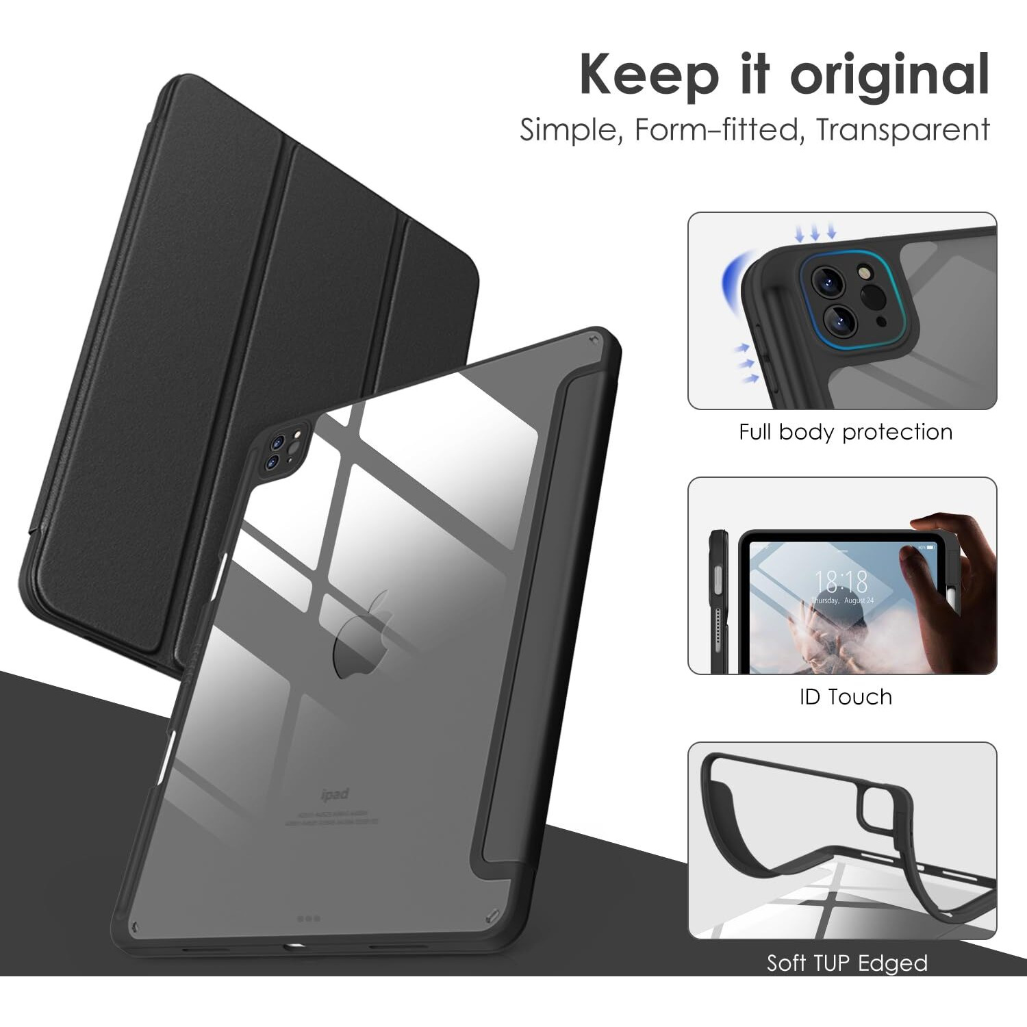 Dttocase For Ipad Pro 11 Inch 4Th/3Rd/2Nd/1St Generation Case  Ipad Air 11-Inch / 5Th / 4Th Generation Case With Clear Back Pencil Holder Auto Sleep/Wake Camera Protection Black