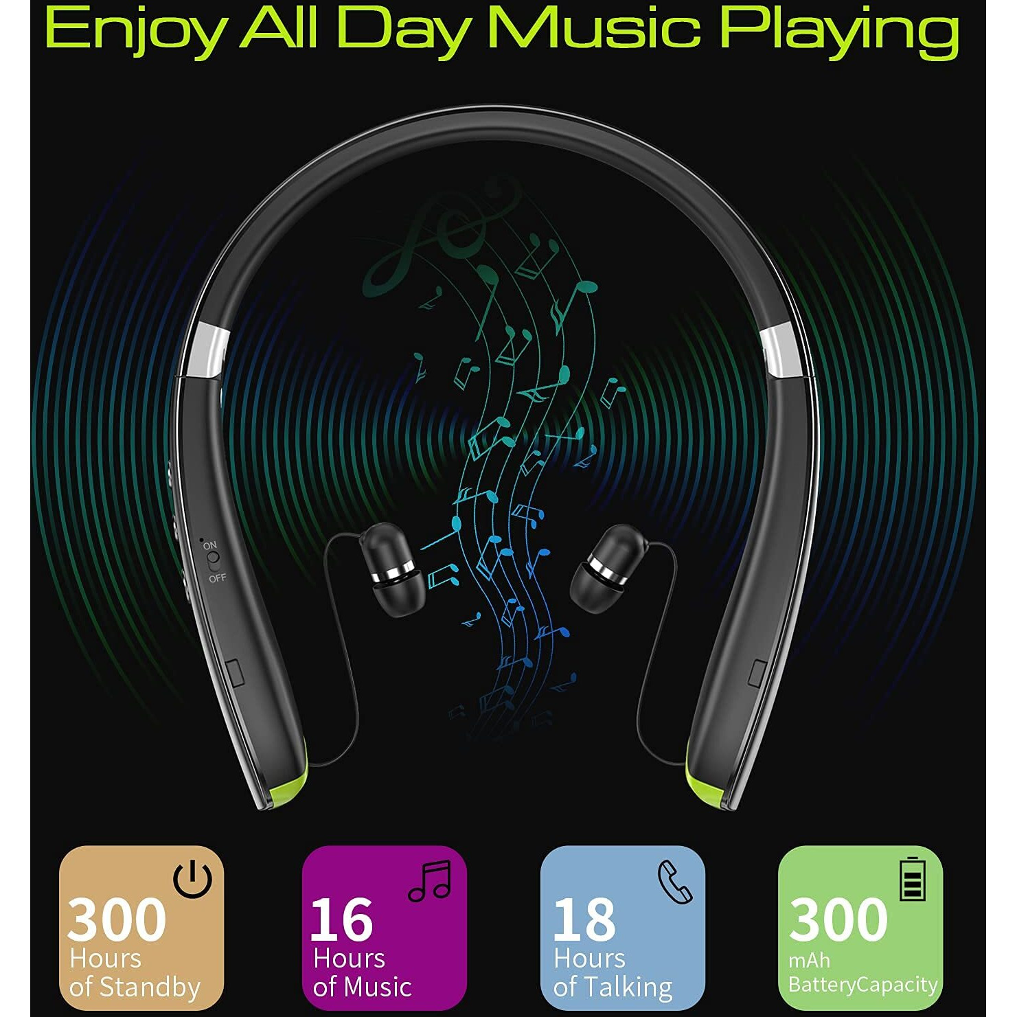 Bluetooth Headset  2024 Upgraded Neckband Bluetooth Headphones With Retractable Earbuds  Noise Cancelling Stereo Earphones With Mic  Foldable Wireless Headphones For Sports Office With Carry Case