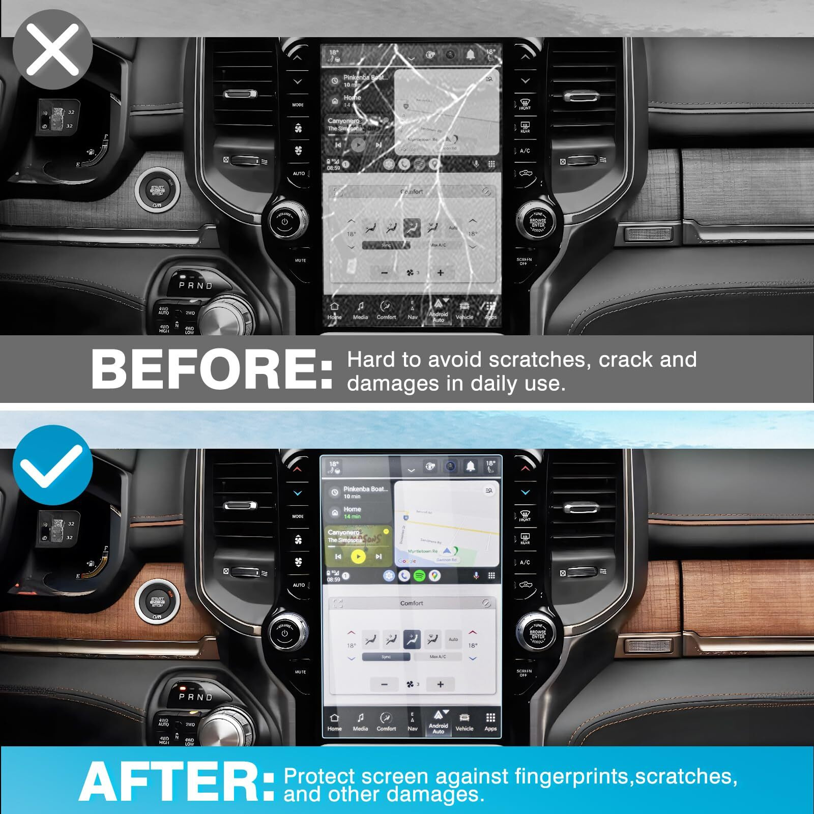 Karltys 2 Pack 12-Inch Ram Tempered Glass Screen Protector For Dodge Ram Accessories 2019-2024 2025 Ram 1500 2500 3500 Trx Rebel Laramie Limited Uconnect Touchscreen Cover Anti Glare Anti Scratch