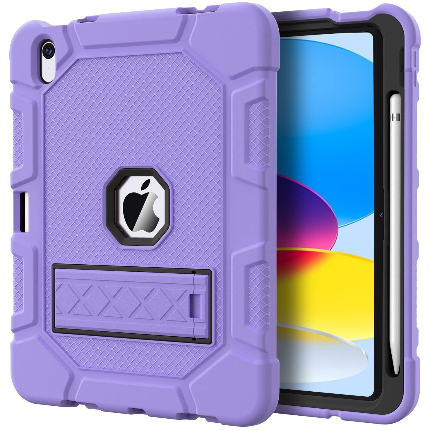 Azzsy Case For Ipad 10Th Generation 10.9 Inch 2022  [Built-In Pencil Holder] Heavy Duty Shockproof Rugged Protective Case For Ipad 10.9 Inch 2022 Release Light Purple