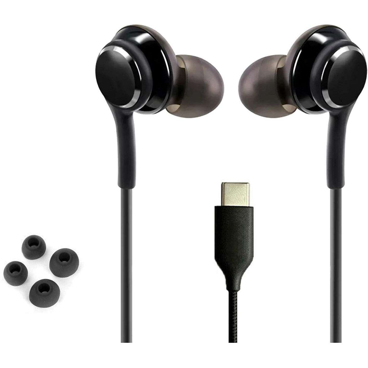 Ellogear Earbuds Stereo Headphones For Samsung Galaxy Note 10  Note 10+  Galaxy S10  S9 Plus  S10E - Dj Tuned - Braided Cable With Microphone And Volume Remote Type-C Connector - Black