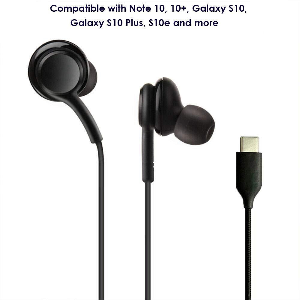 Ellogear Earbuds Stereo Headphones For Samsung Galaxy Note 10  Note 10+  Galaxy S10  S9 Plus  S10E - Dj Tuned - Braided Cable With Microphone And Volume Remote Type-C Connector - Black