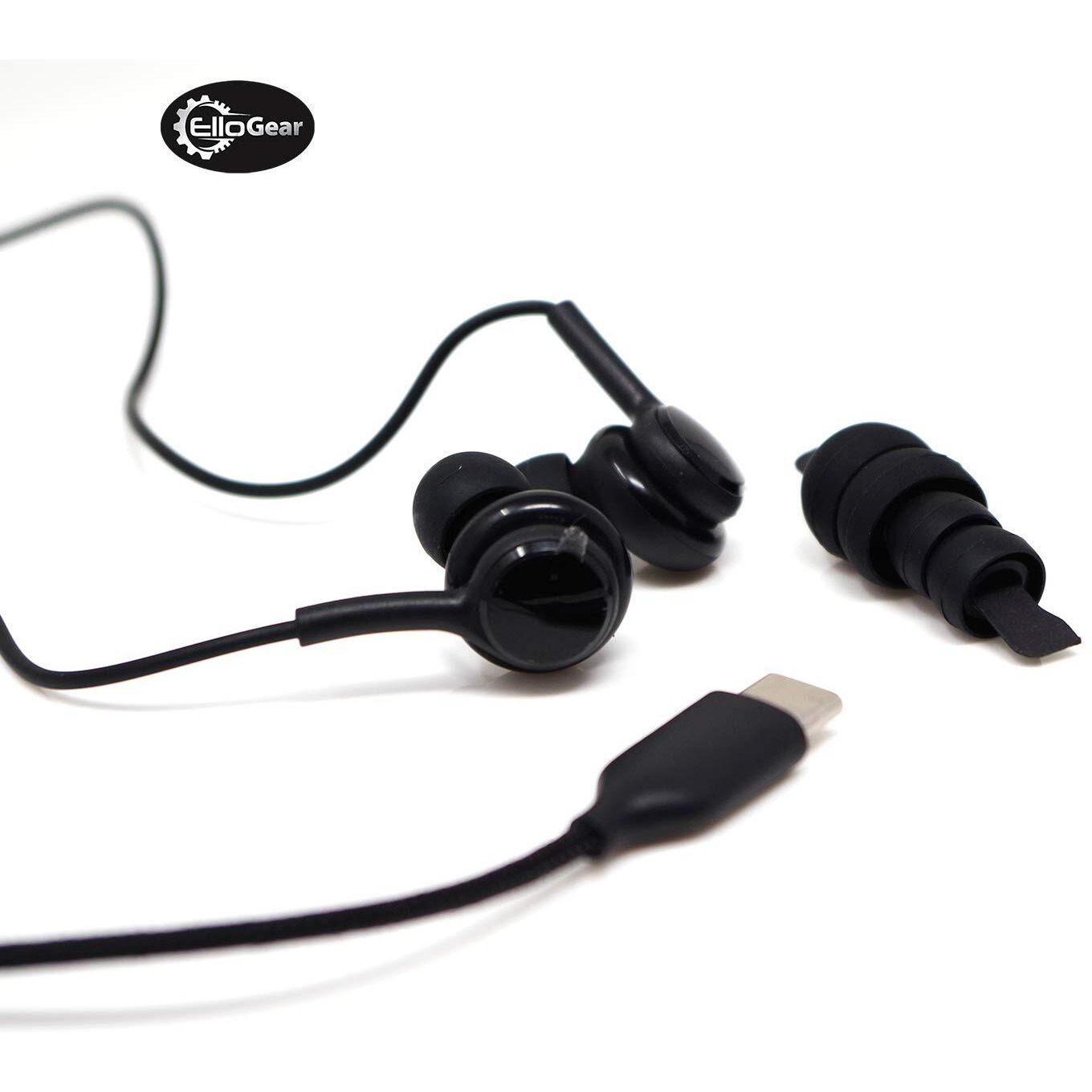 Ellogear Earbuds Stereo Headphones For Samsung Galaxy Note 10  Note 10+  Galaxy S10  S9 Plus  S10E - Dj Tuned - Braided Cable With Microphone And Volume Remote Type-C Connector - Black