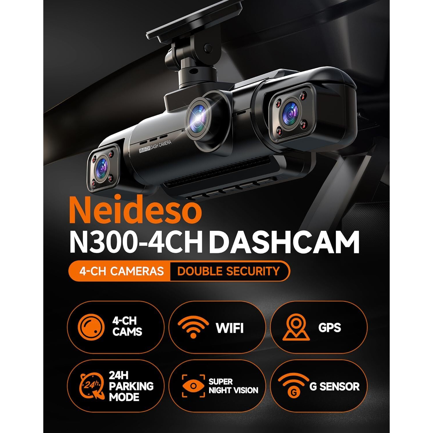 Neideso 360 Dash Cam Front And Rear Inside  4 Channel Fhd 4 * 1080P  Wi-Fi Gps Voice Control Car Camera  Front 2K+1080P*2 Dash Camera For Cars  With 64Gb Sd Card  Night Vision  24H Parking Mode(N300)