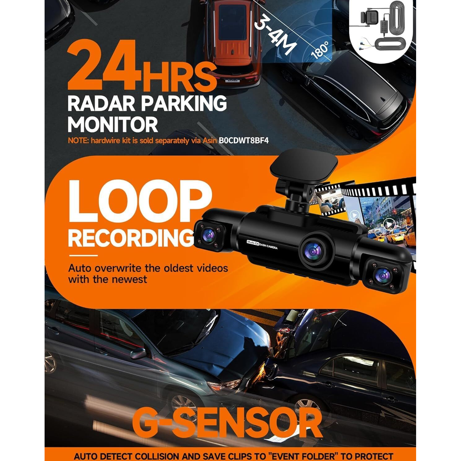 Neideso 360 Dash Cam Front And Rear Inside  4 Channel Fhd 4 * 1080P  Wi-Fi Gps Voice Control Car Camera  Front 2K+1080P*2 Dash Camera For Cars  With 64Gb Sd Card  Night Vision  24H Parking Mode(N300)