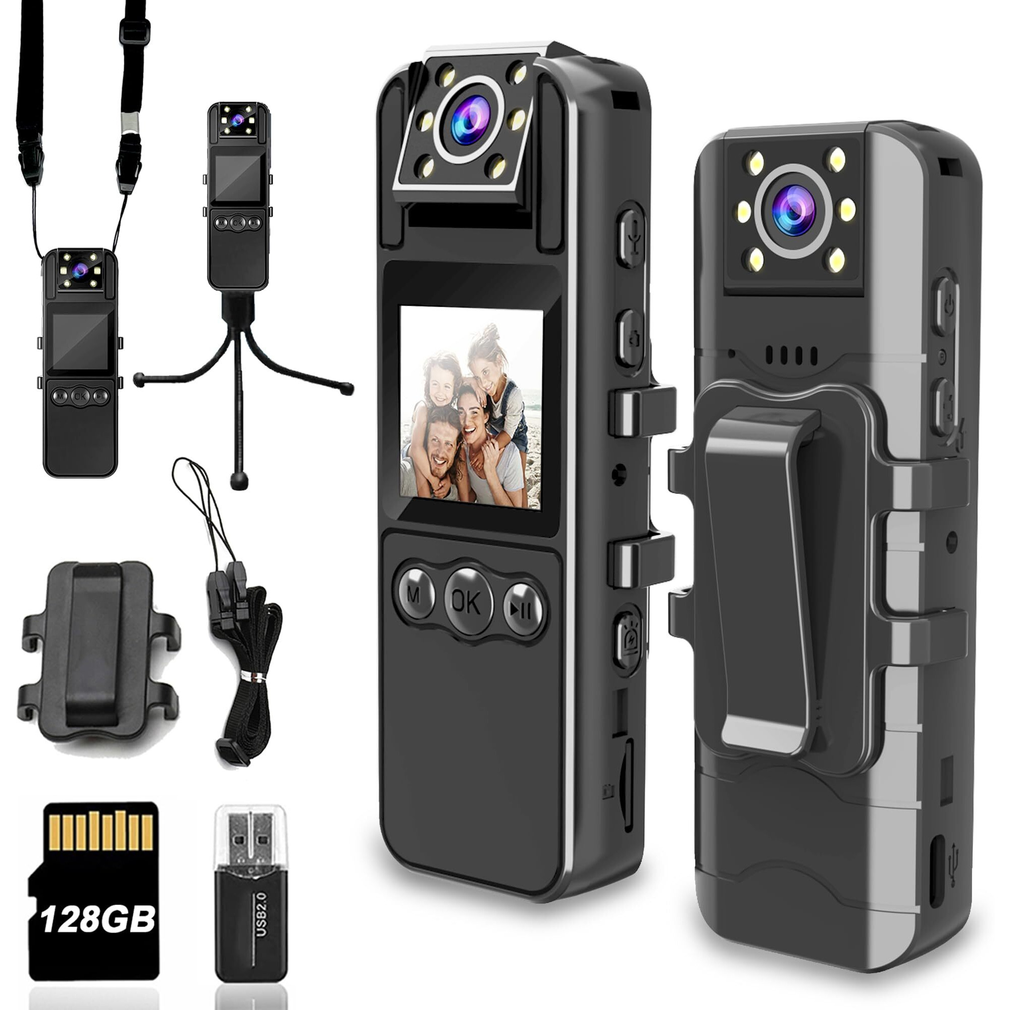 Body Camera With Audio And Video Recording  Hd 1080P Body Cam With 180 Rotating Lens  6Hr Battery  Ir Cut Auto Night Vision  128Gb Body Worn Camcorder  For Personal Civilians  Police Law Enforcement