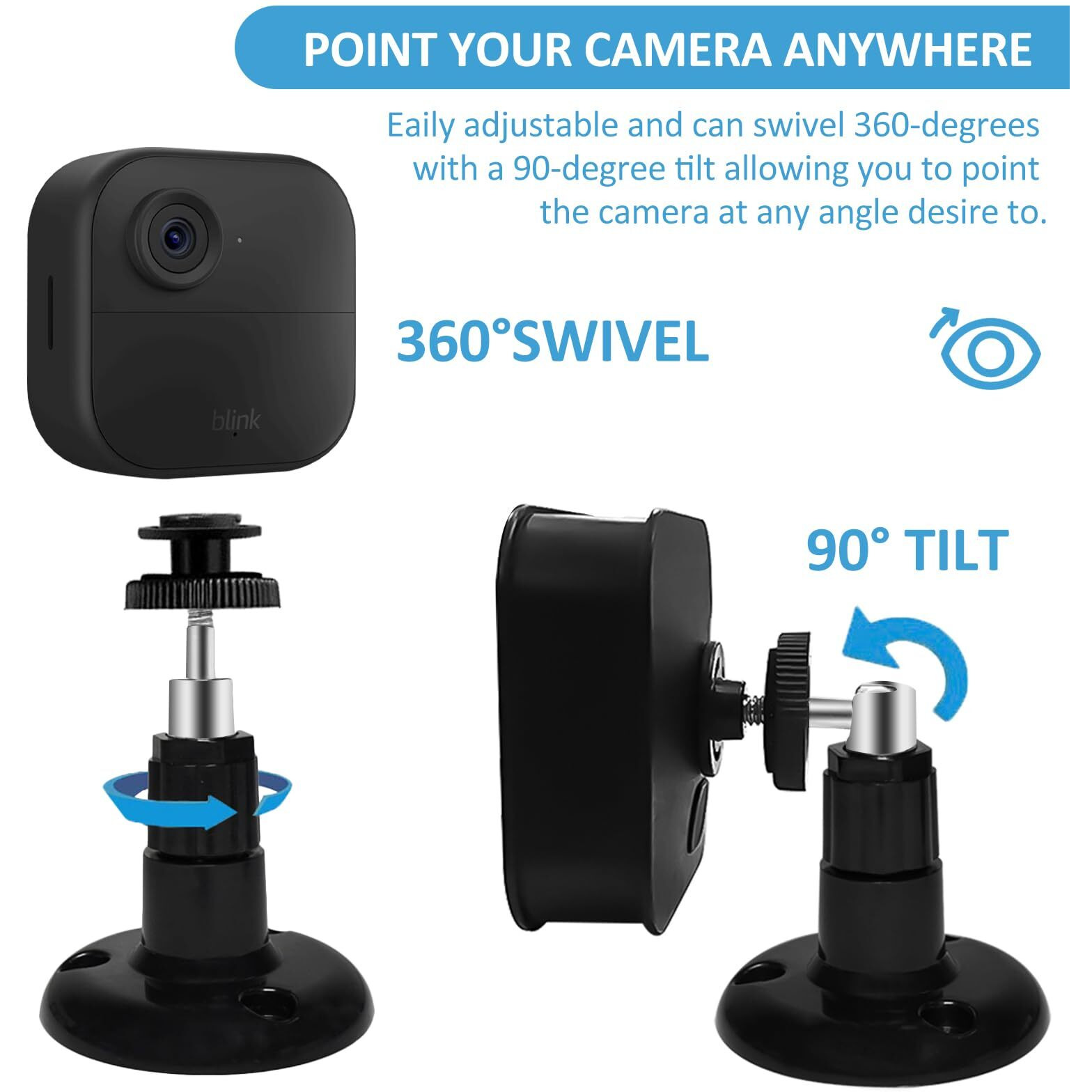 Taichipanda Blink Outdoor Camera Mount  360 Degree Adjustable Indoor/Outdoor Wall Mount Bracket For Blink Home Security System Black 3 Pack