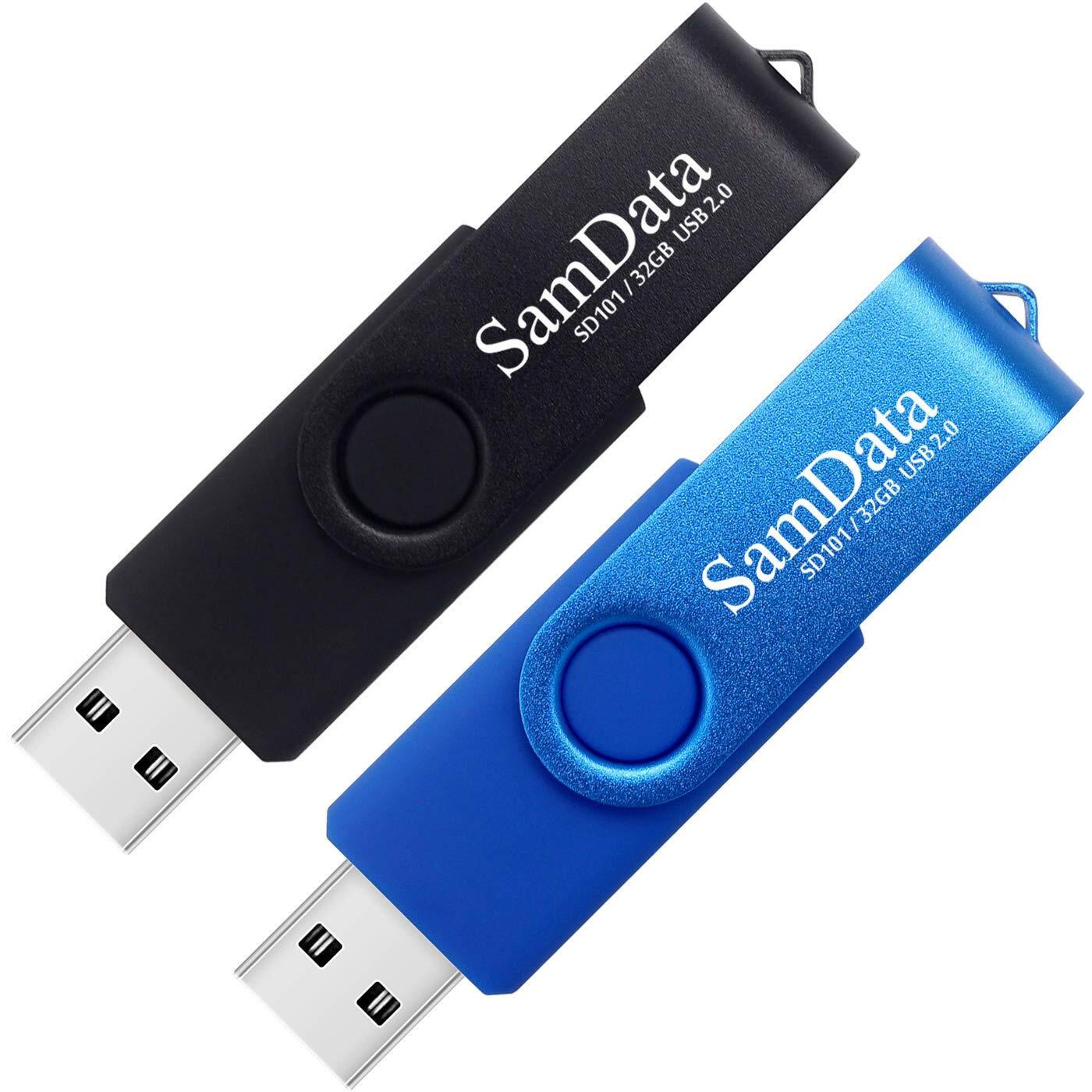 Samdata 32Gb Usb Flash Drives 2 Pack 32Gb Thumb Drives Memory Stick Jump Drive With Led Light For Storage And Backup (2 Colors Black Blue)