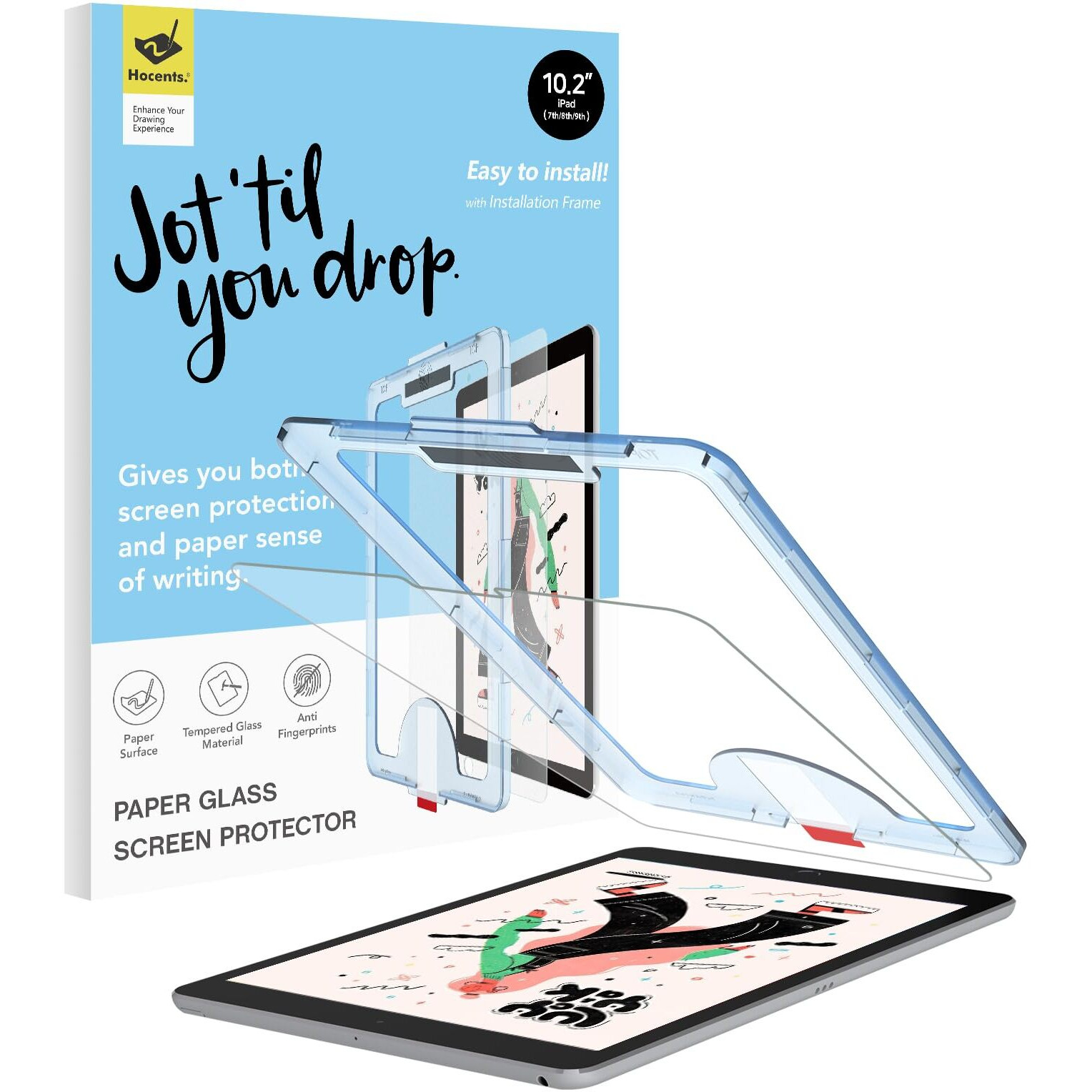 Hocents. Paperfeel Glass Screen Protector Compatible With Ipad 9Th/8Th/7Th Generation 10.2 Inch [Auto-Alignment Tool] [Ez Kit] [Tempered Glass]
