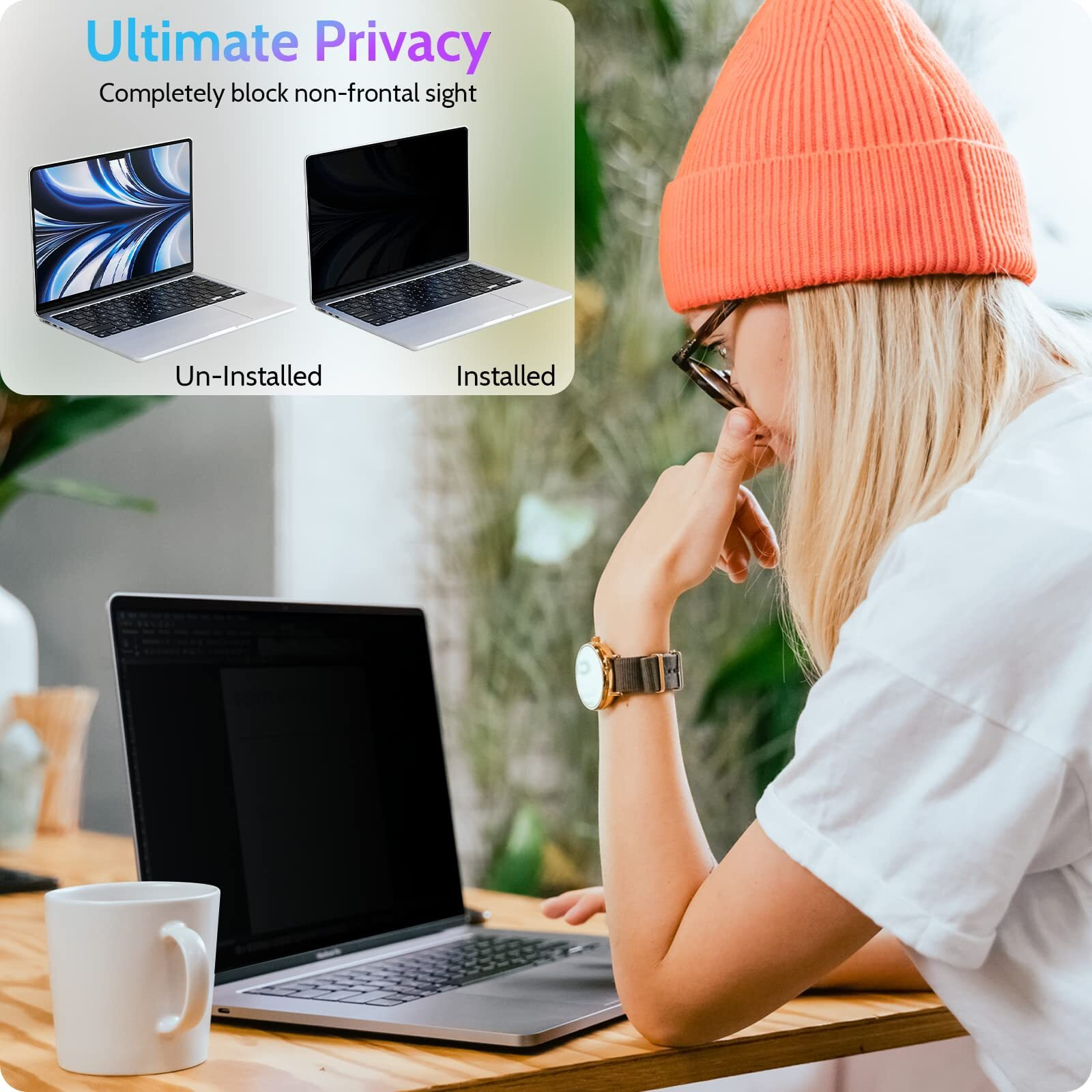 Peslv Magnetic Privacy Screen Compatible With Macbook Air 15 Inch (2023-2024  M2 M3 Chip) - A2941 A3114  15Inch Removable Matte Anti Blue Light Glare Filter For Mac Air 15.3"" Laptop