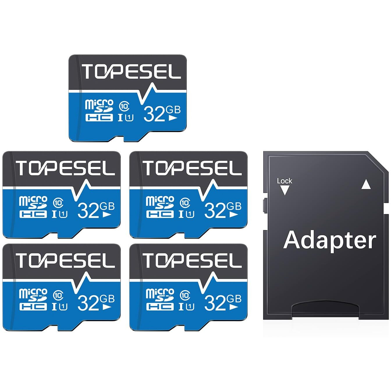 Topesel 5-Pack 32Gb Micro Sd Card Class 10 Micro-Sdxc Memory Card Uhs-I  High Speed Flash Tf Card For Security Camera/Smartphone/Drone/Dash Cam/Tablet/Pc  C10  U1  32Gb 5Pack