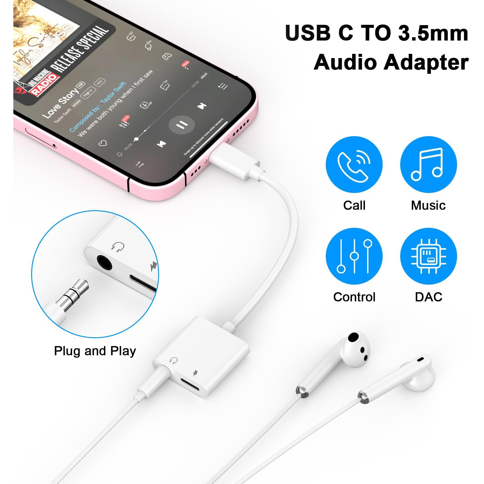 Iphone 15 Headphone Adapter 2Pack Usb C To 3.5Mm Headphone And Charger Adapter 2-In-1 Type C To Aux Audio Jack And Fast Charging Dongle Cable Cord For Iphone 15 Pro Max Plus Ipad Pro Galaxy/Note Pixel