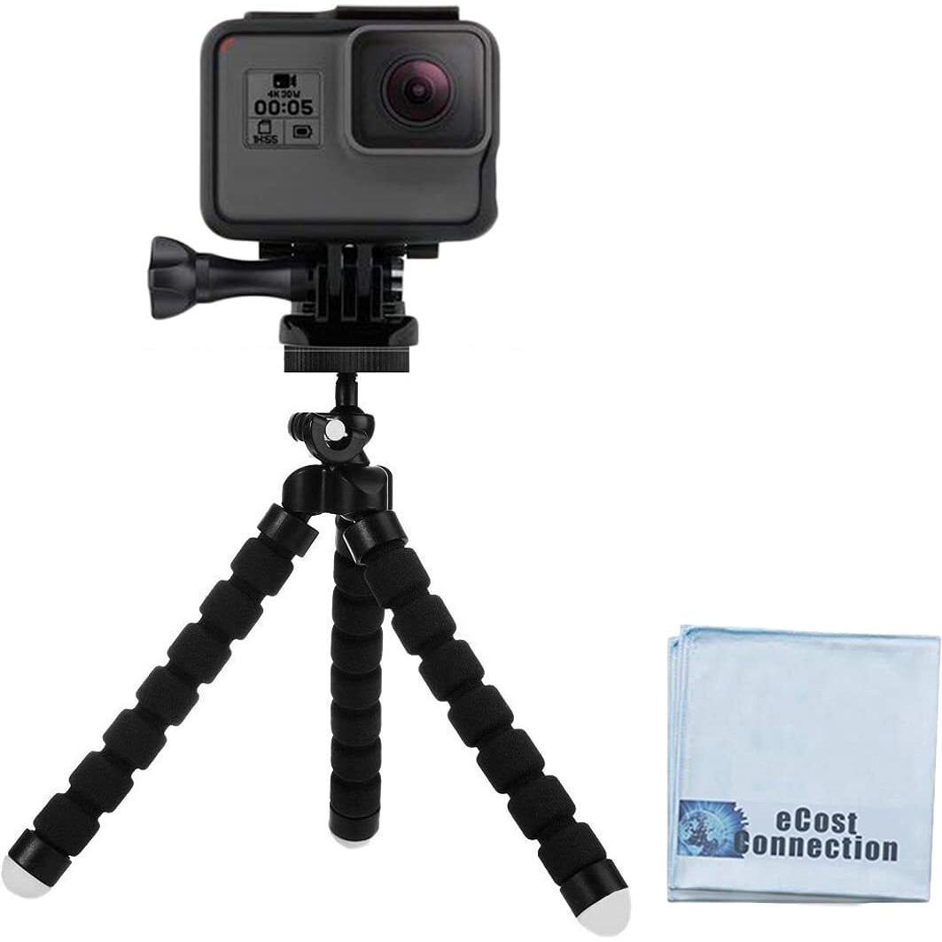 Acuvar 6.5 Inch Flexible Tripod For Gopro Hero Cameras With Ecostconnection Microfiber Cloth Black