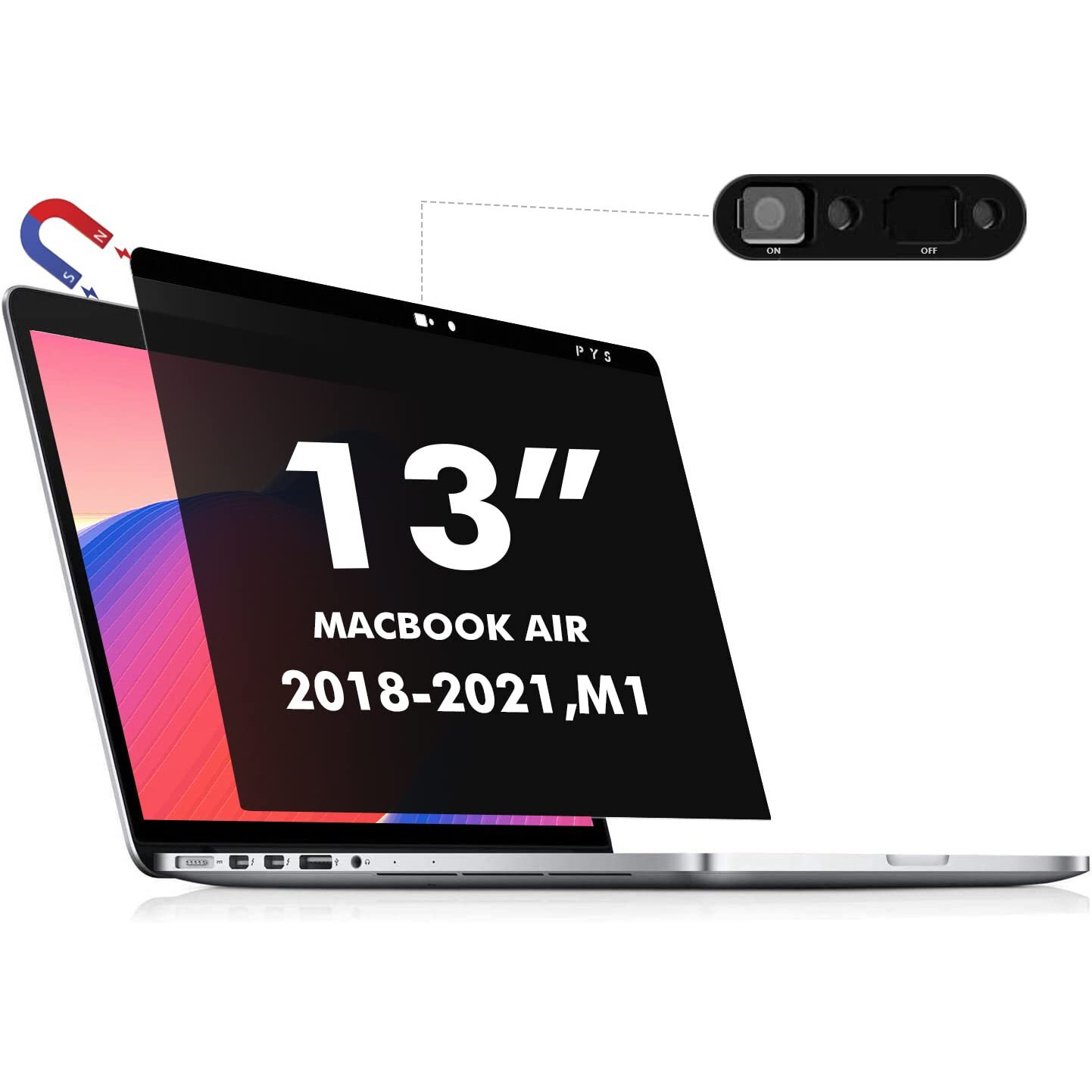 Pys Macbook Air 13 Inch Privacy Screen Compatible With Macbook Air 13.3'(Released In 2018-2021 A1932 A2179 A2337)-Anti Glare Webcam Cover Slider Provide Privacy  Ultra Slim Easy On