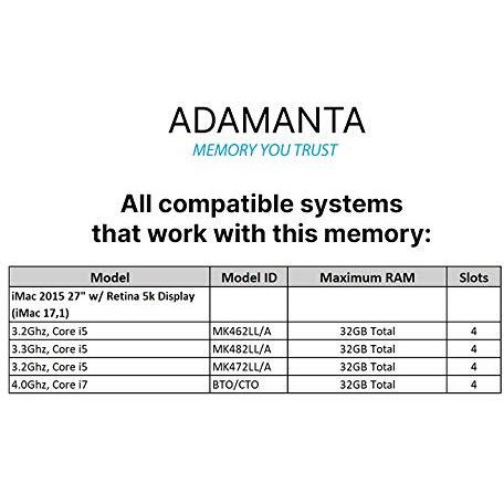 Adamanta 32Gb (4X8Gb) Apple Memory Upgrade Compatible With Late 2015 Imac 27"" Retina 5K Display Ddr3/Ddr3L 1867Mhz Pc3L-14900 Sodimm 2Rx8 Cl13 1.35V Ram Dram