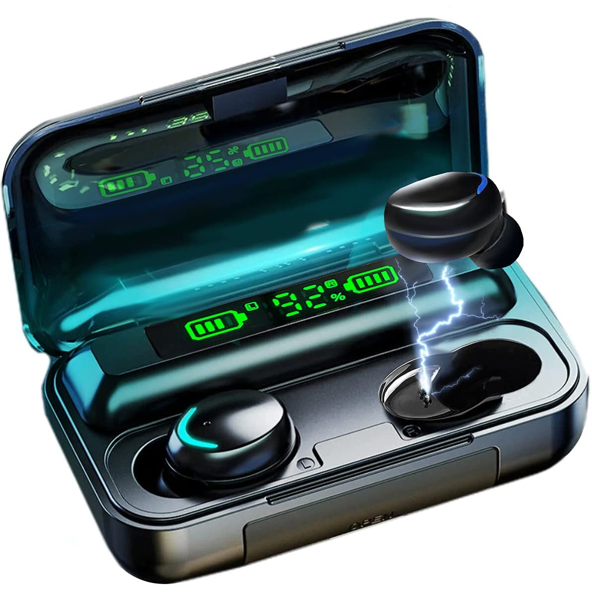 Acuvar Fully Wireless Bluetooth 5.0 Rechargeable Ipx7 Waterproof Earbud Headphones With Microphone 100+ Hrs Playtime Case  Powerful Surround Stereo Bass And Passive Noise Cancelling (Black)