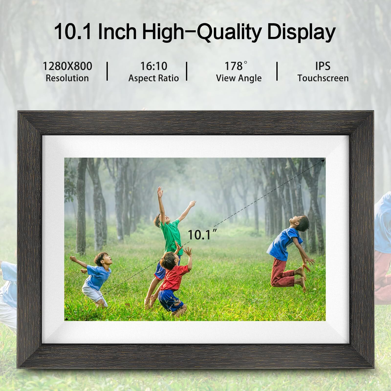 Frameo Digital Photo Frame 10.1 Inch Wifi Smart Digital Picture Frame With Hd Ips Touch Screen Auto-Rotate Send Pictures From Anywhere Via Frameo App(Wood Effect)