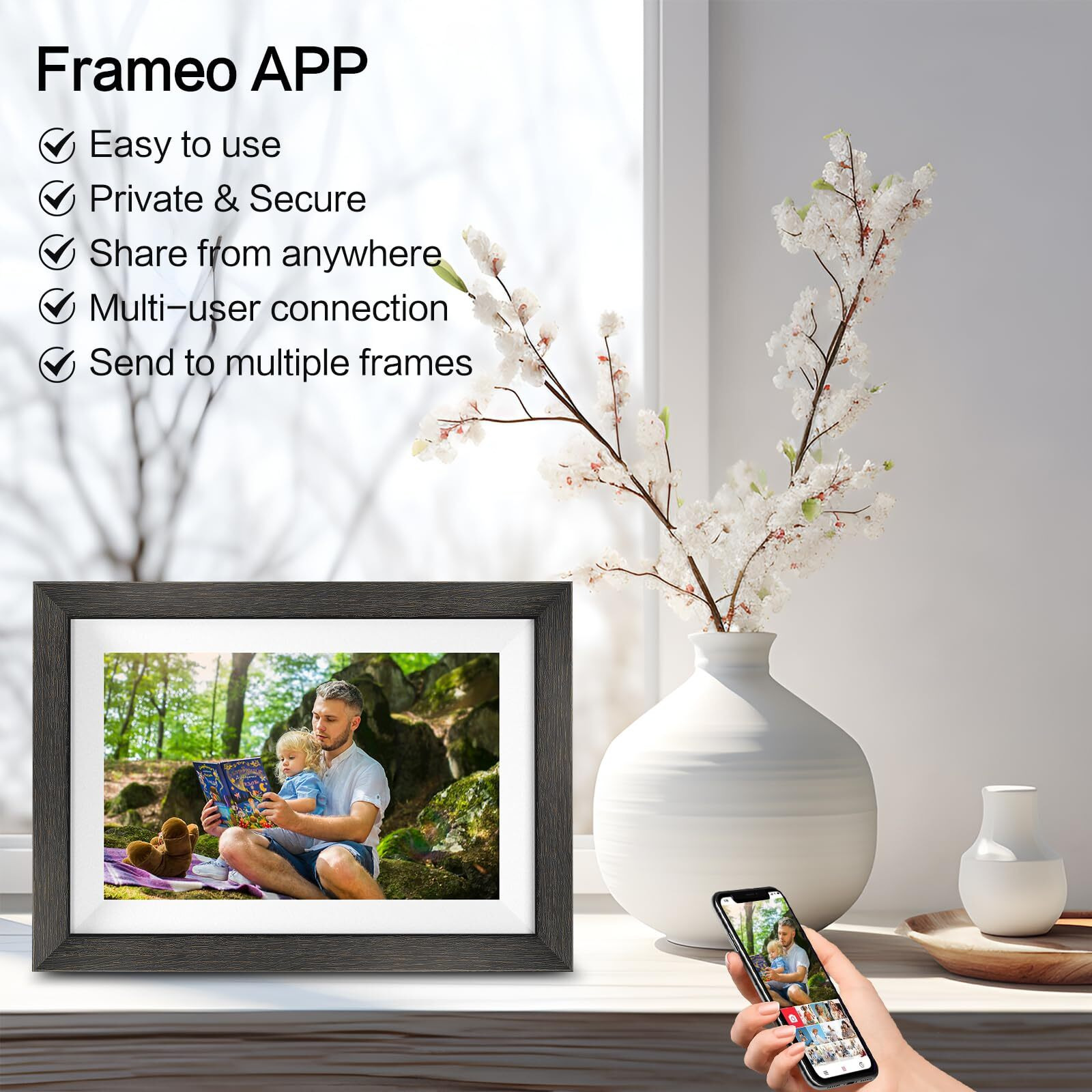 Frameo Digital Photo Frame 10.1 Inch Wifi Smart Digital Picture Frame With Hd Ips Touch Screen Auto-Rotate Send Pictures From Anywhere Via Frameo App(Wood Effect)