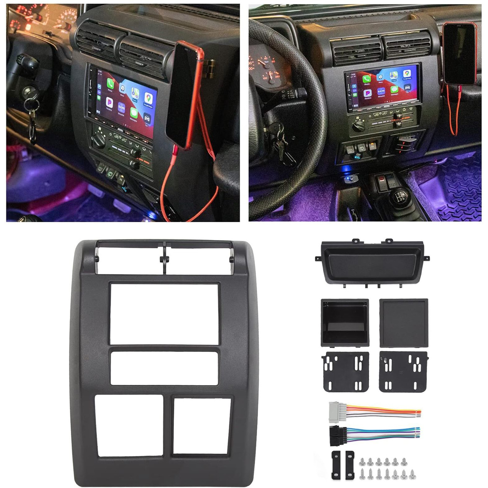 Hecasa Double Din Dash Kit Compatible With 1997-2002 Jeep Wrangler Tj Radio Stereo Dash Bezel Install Kit