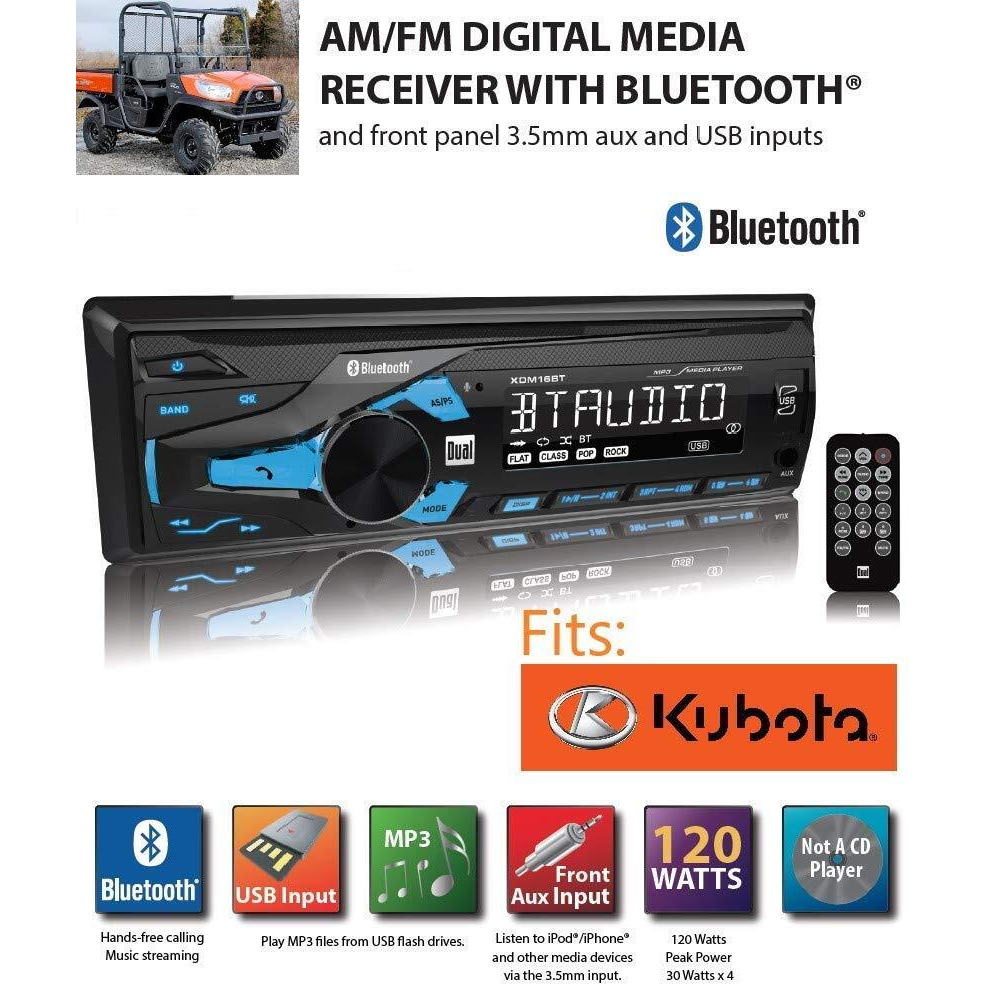 Compatible Kubota Tractor Direct Connect Stereo Radio Mp3 Am Fm Usb Aux Bluetooth Remote Lx2610 Lx Rtv-1100 Rtx-1100C Harness Plug B2650 Rtv Rtx