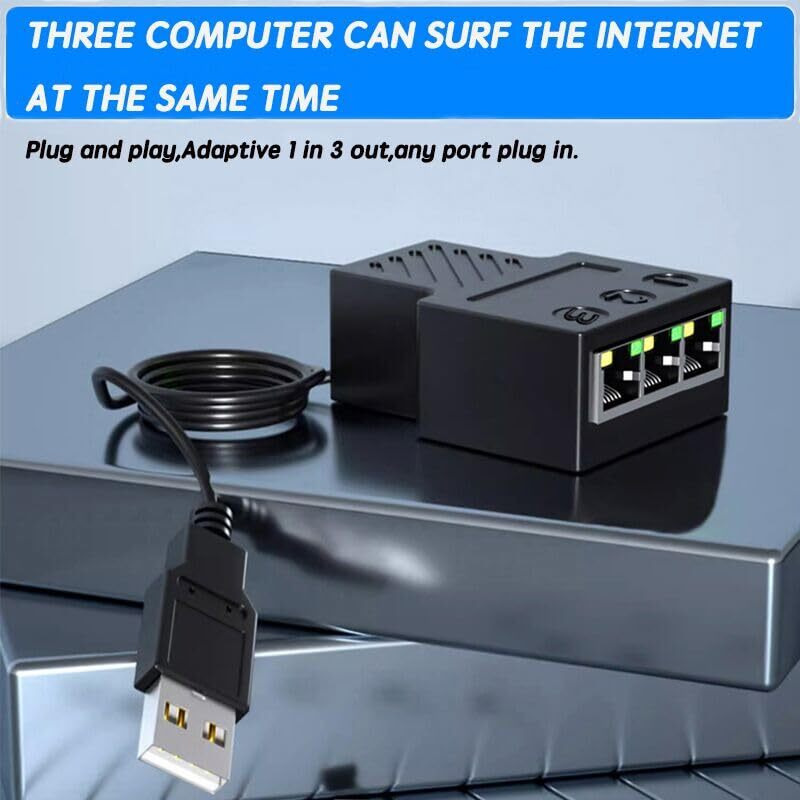 Rj45 Ethernet Splitter Adapter Aoiutrn 1 To 3 Ports [3 Devices Simultaneous Networking] Network Extension With Usb Power Cable 100 Mbps Internet Speed 8P8C Extender Plug Lan Interface For Cat5/6/7/8