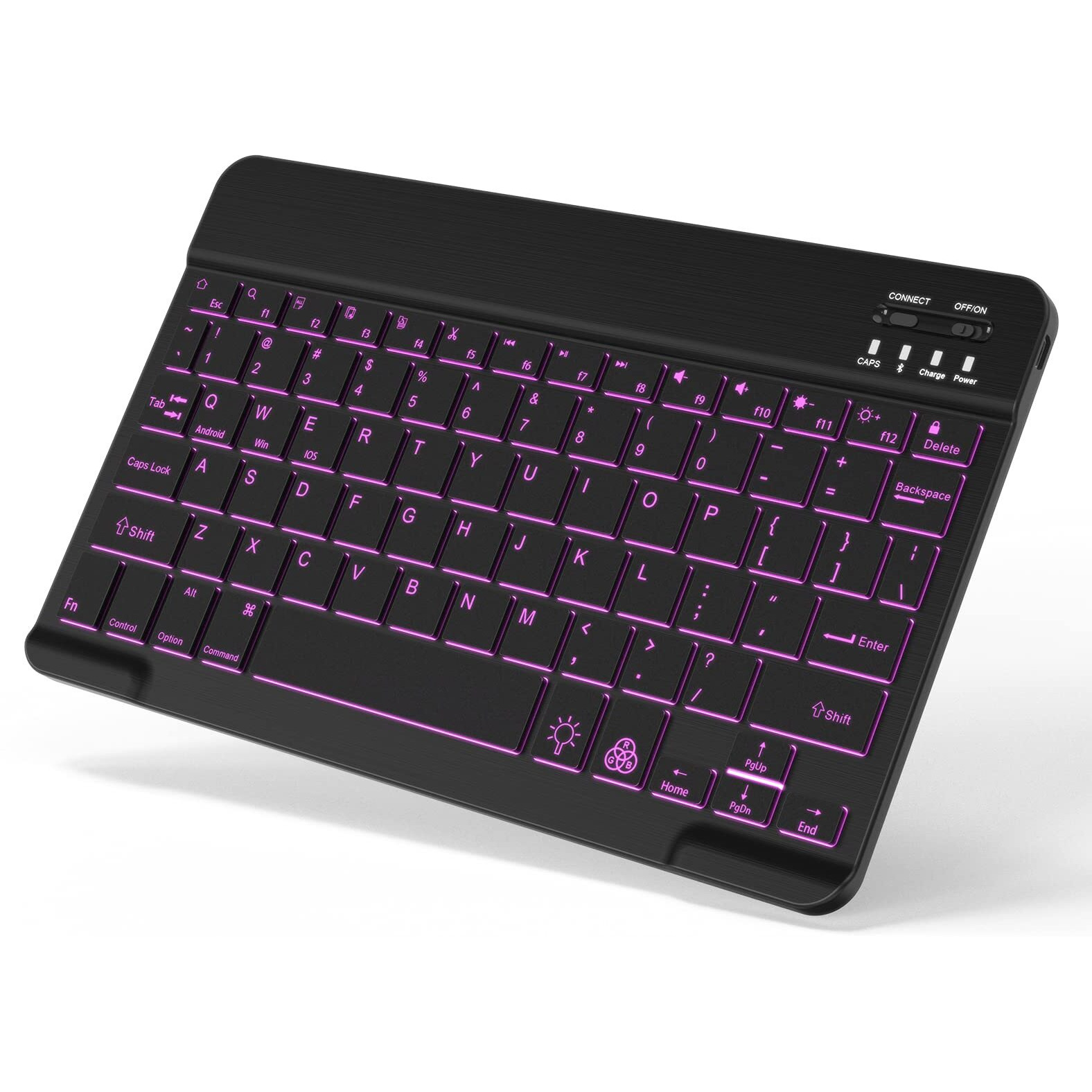 Backlit Bluetooth Keyboard Small Portable External Wireless Keyboard Cordless Rechargeable Illuminated For Android Tablet Cell Phone Smartphone Ipad Pro Air Mini Iphone Windows Surface (Black)