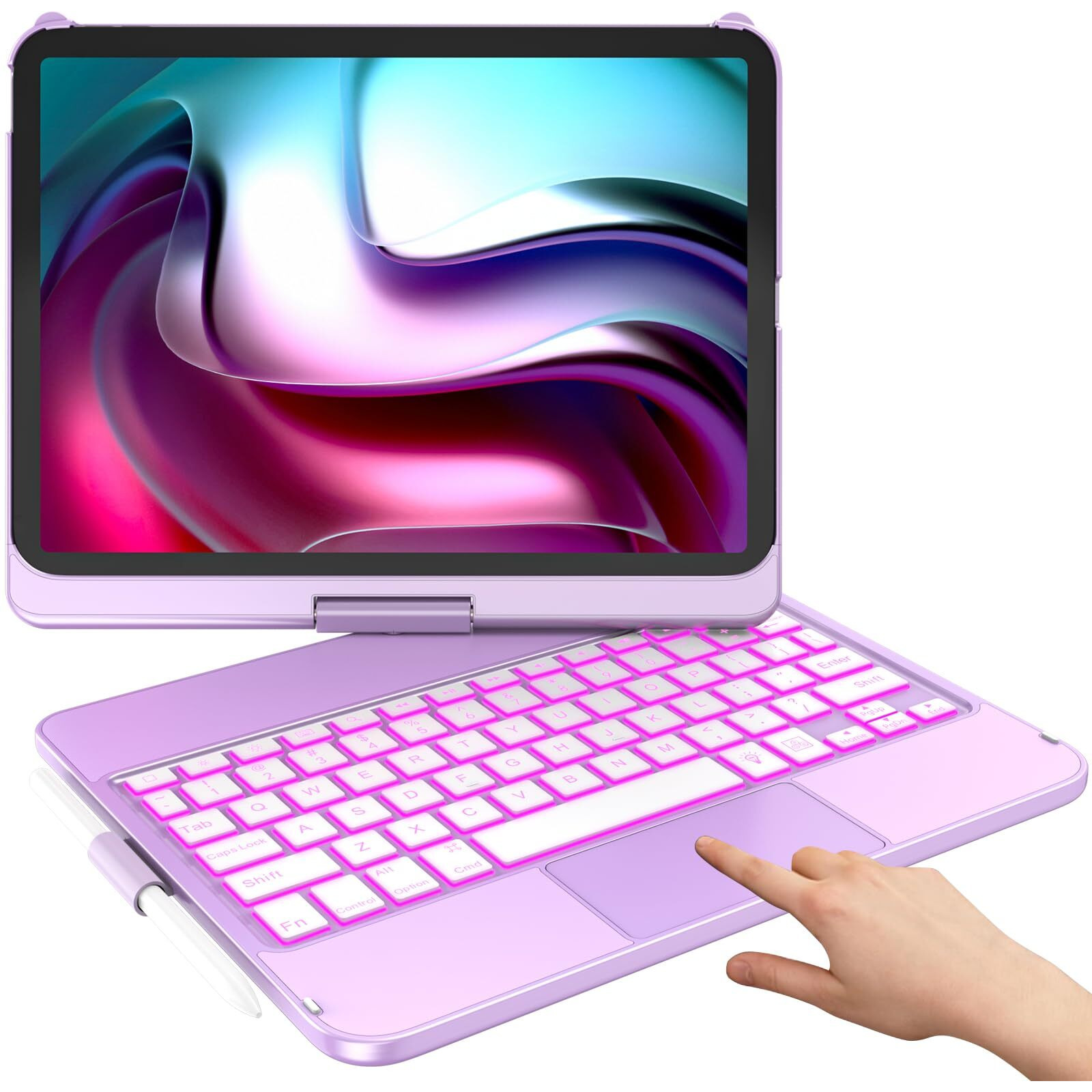 Hotlife Case For Ipad 10Th Generation With Keyboard Touch Trackpad Keyboard For 10Th Generation - 10 Color Backlight  360 Rotatable Protective Cover Cover With Pencil Holder For Ipad 10.9 Inch 2022