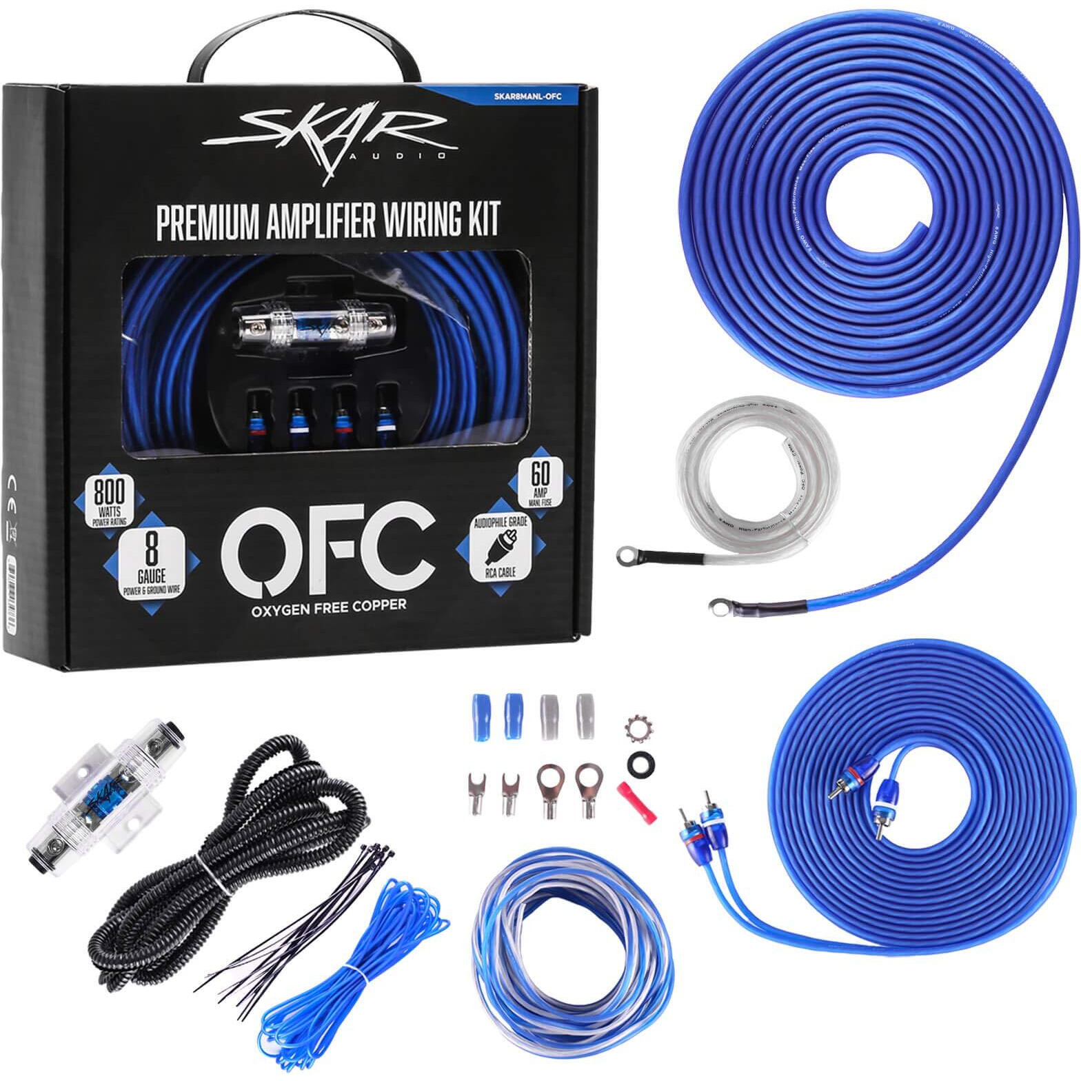Skar Audio 8 Gauge Ofc Complete Amplifier Installation Wiring Kit  Skar8Manl-Ofc